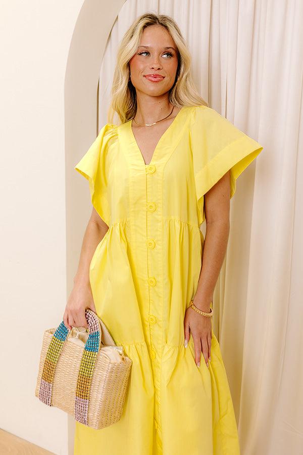 Subtle Charm Button Down Midi Dress in Yellow Product Image
