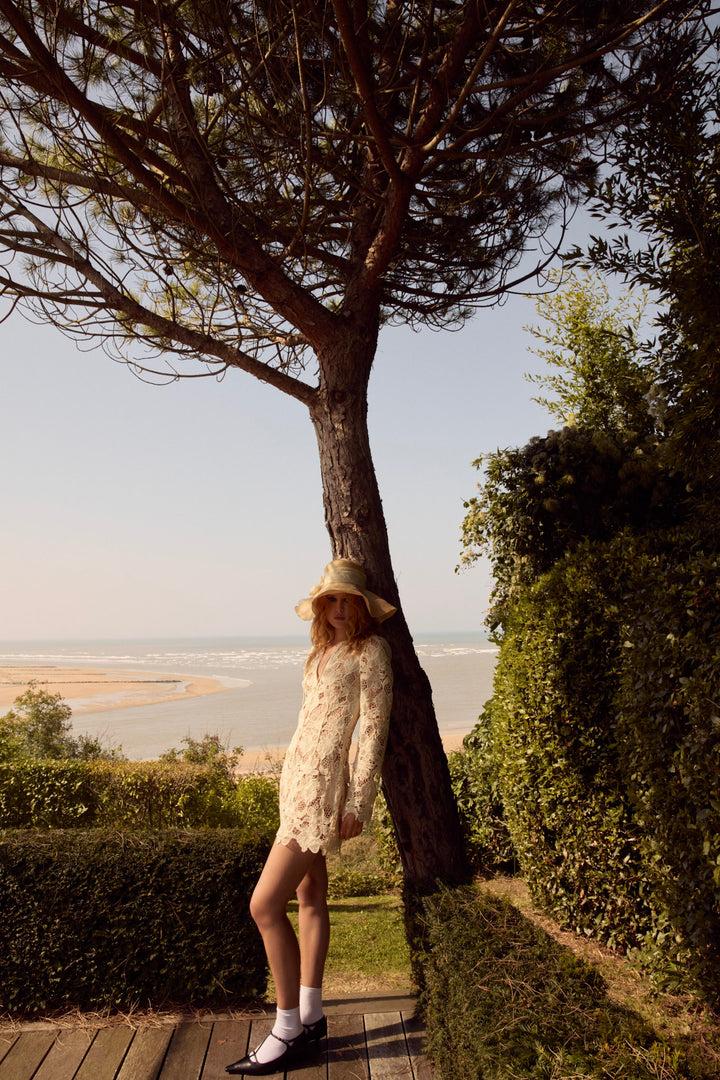 Coco Lace Long Sleeve Mini Dress — Cream Product Image