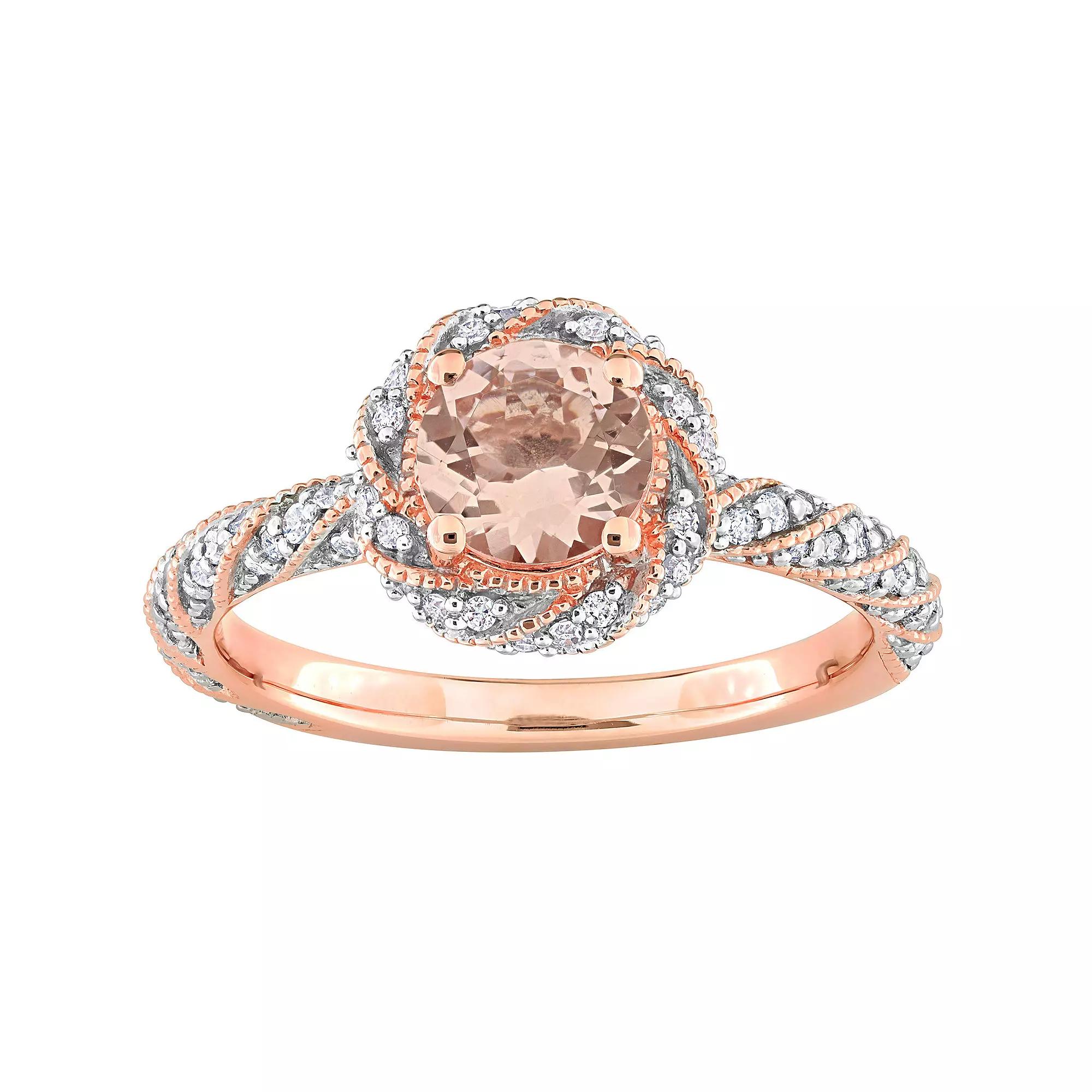 Stella Grace 14k Rose Gold Morganite & 1/4 Carat T.W. Diamond Halo Ring, Women's,  Product Image