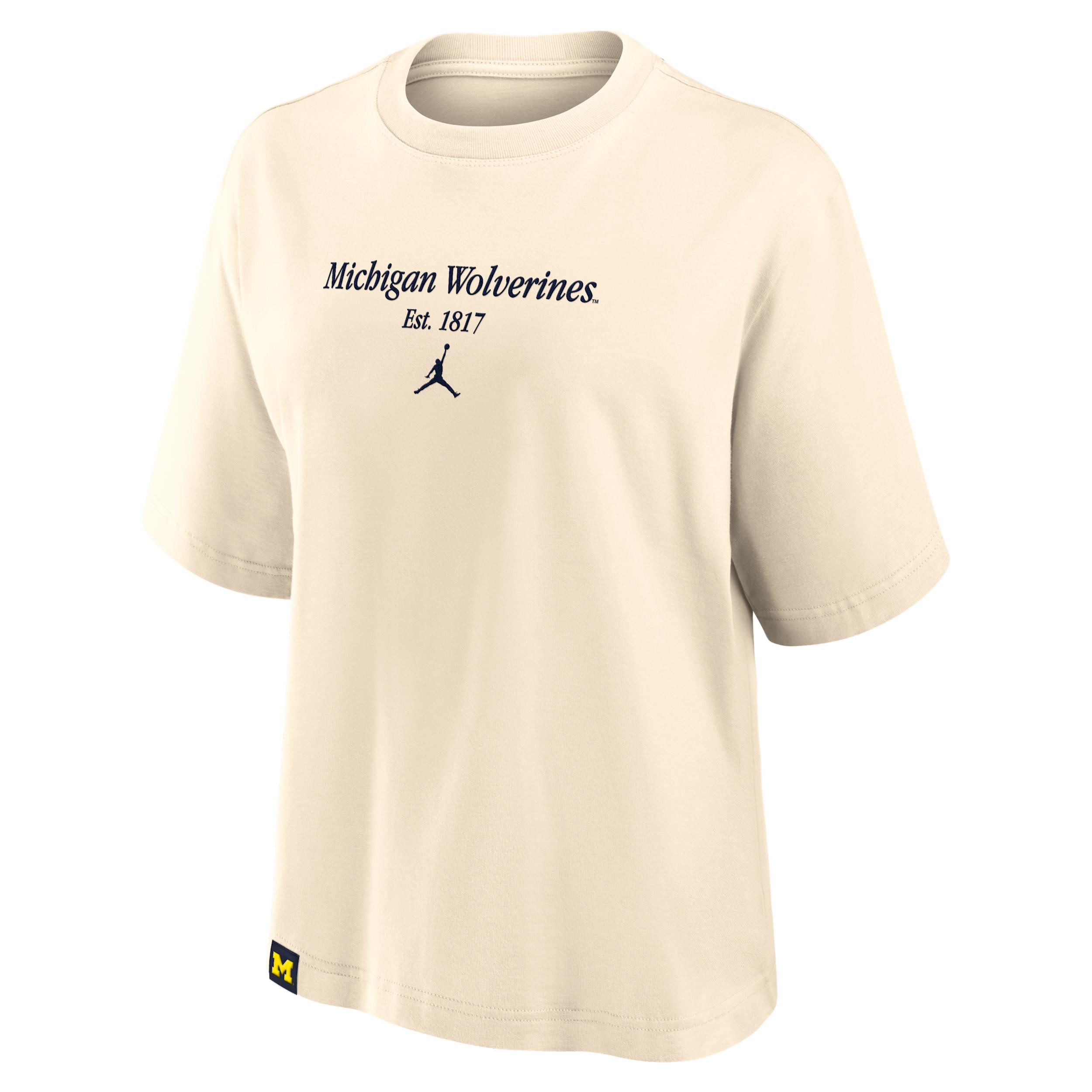 Womens Michigan Established Tag Boxy Jordan Brand College T-Shirt | 0JCM15AMWN-87M Product Image