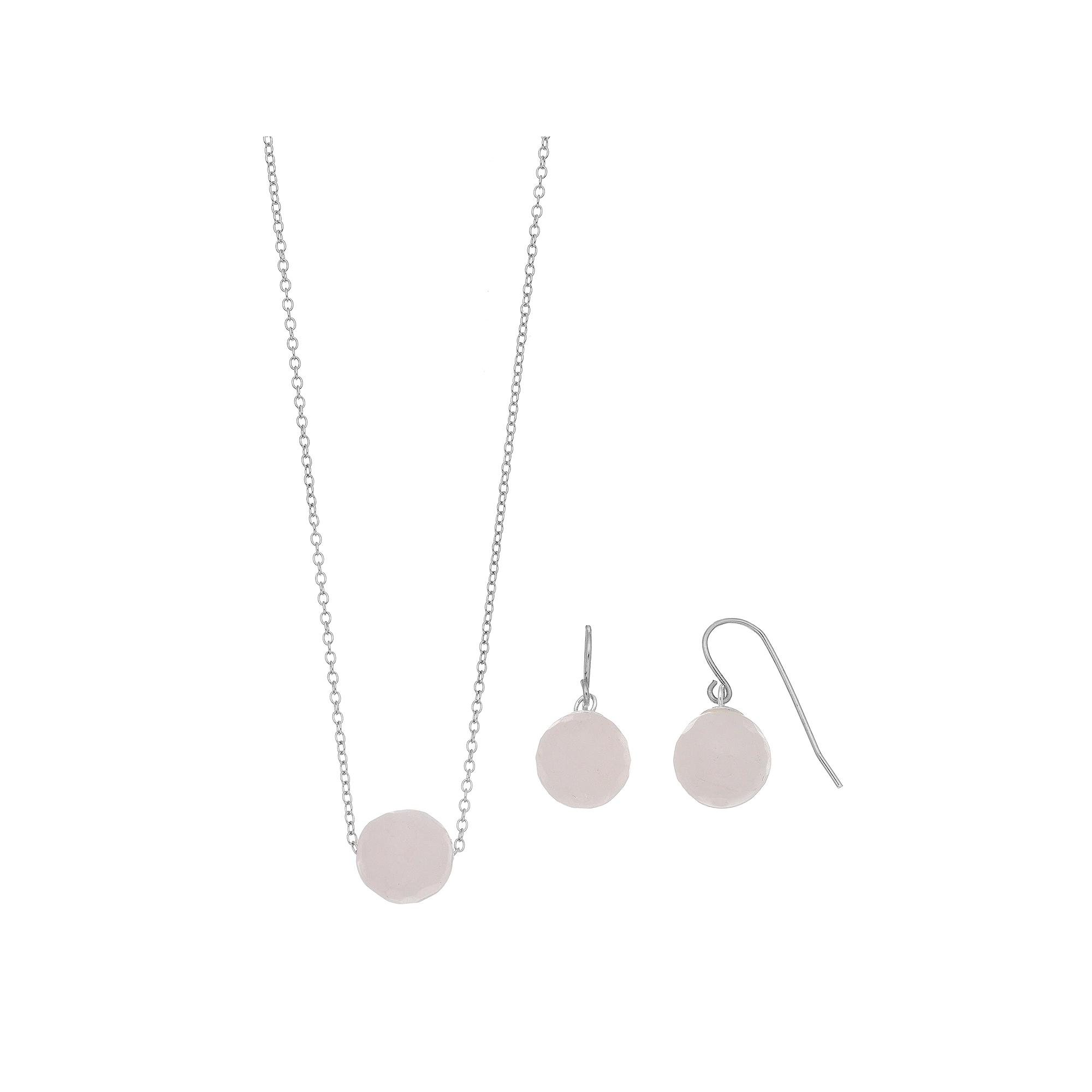 Sterling Silver Agate Bead Necklace & Earring Set, Women's, Pink Product Image