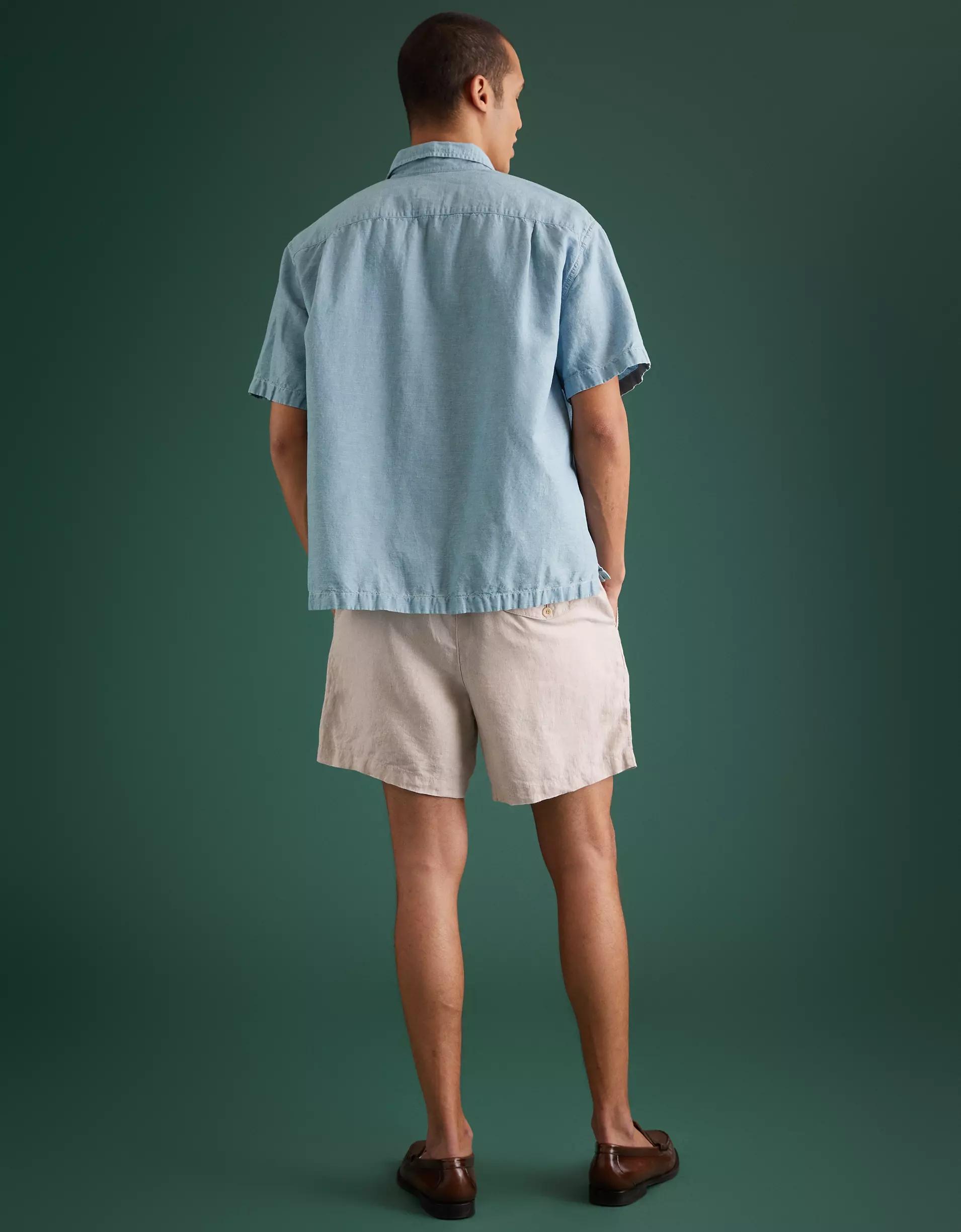 AE77 Premium Chambray Camp Collar Button-Up Shirt Product Image