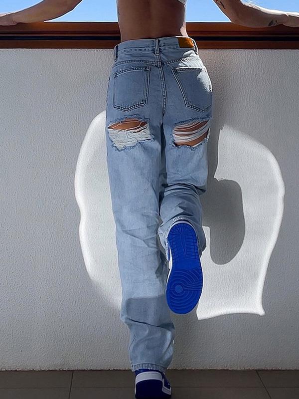 Back Distressed Baggy Ripped Jeans Product Image