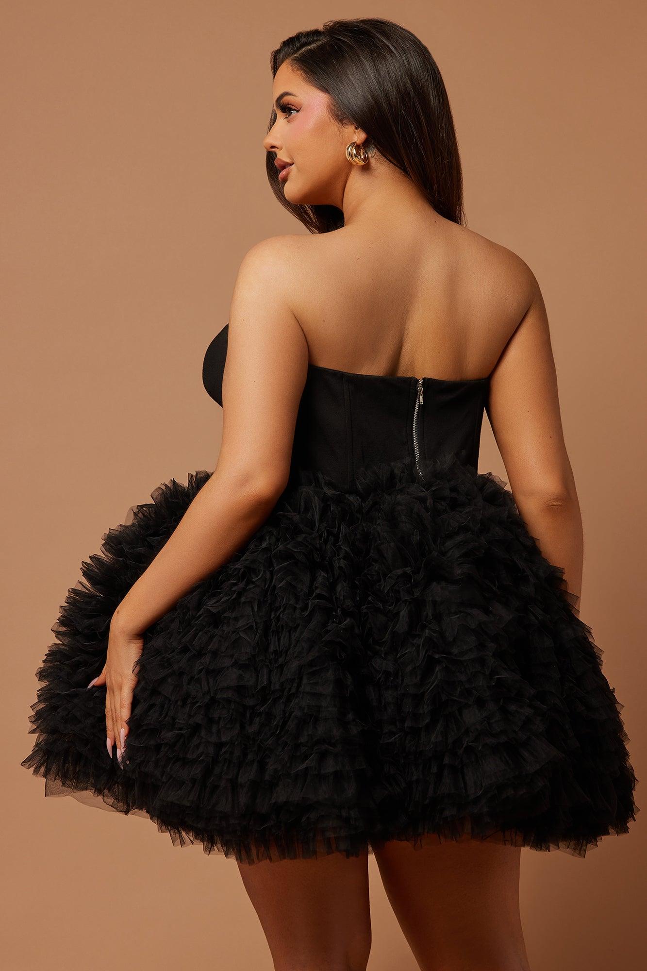 Nikki Ruffle Mini Dress - Black Product Image