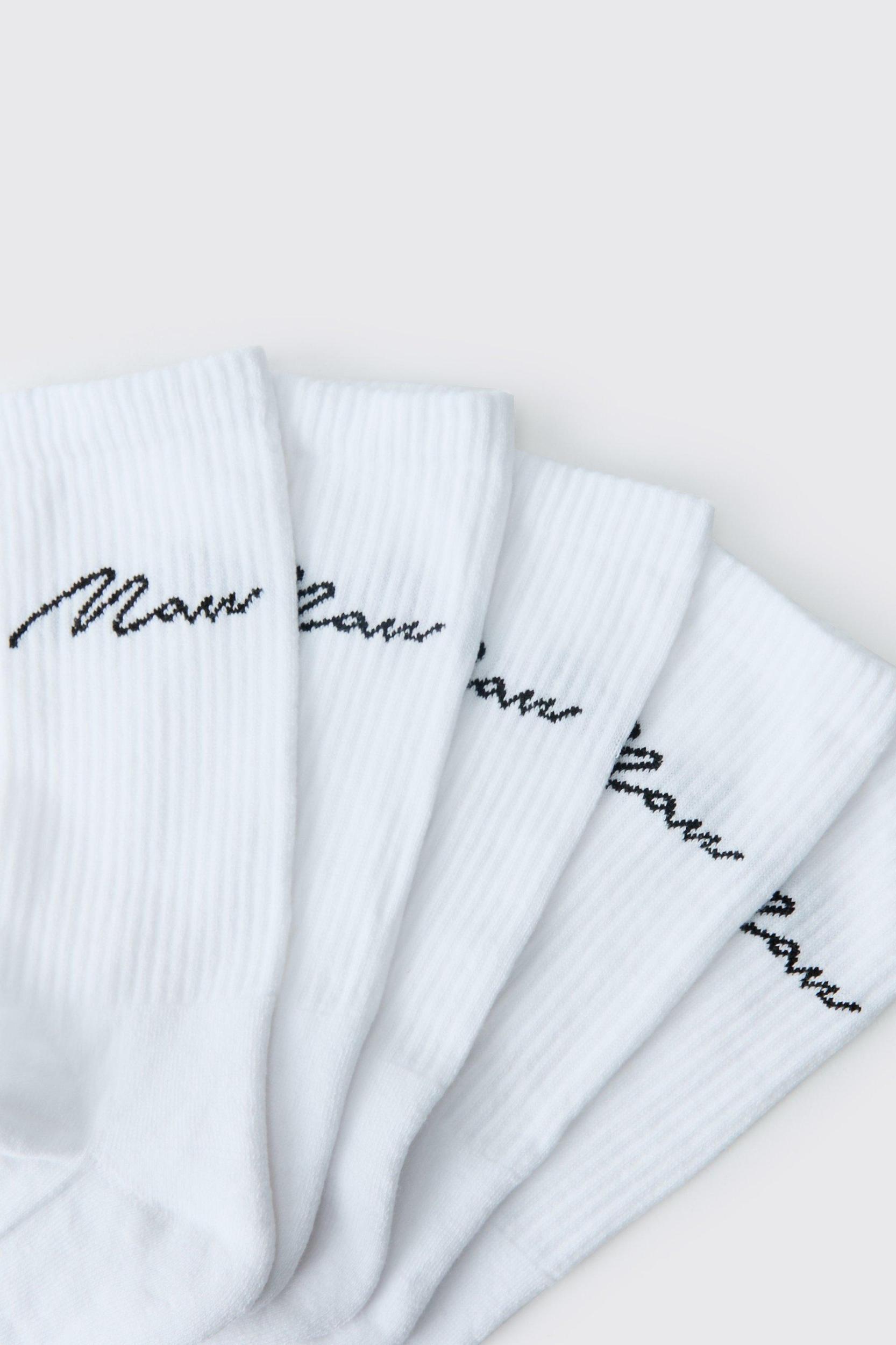 5 Pack MAN Script Logo Plain Sport Socks | boohooMAN USA Product Image