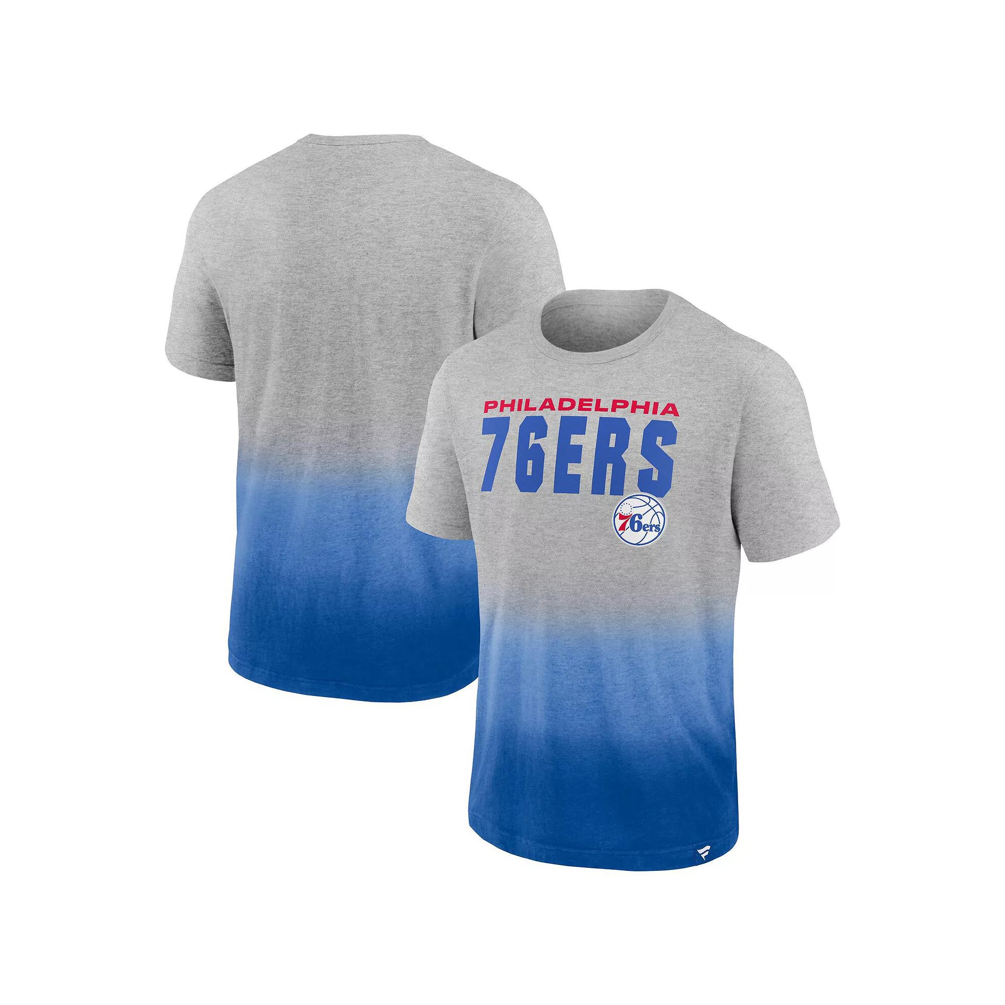 Men's Fanatics Branded Heathered Gray/Royal Philadelphia 76ers Board Crasher Dip-Dye T-Shirt, Size: Medium, 76r Grey Product Image