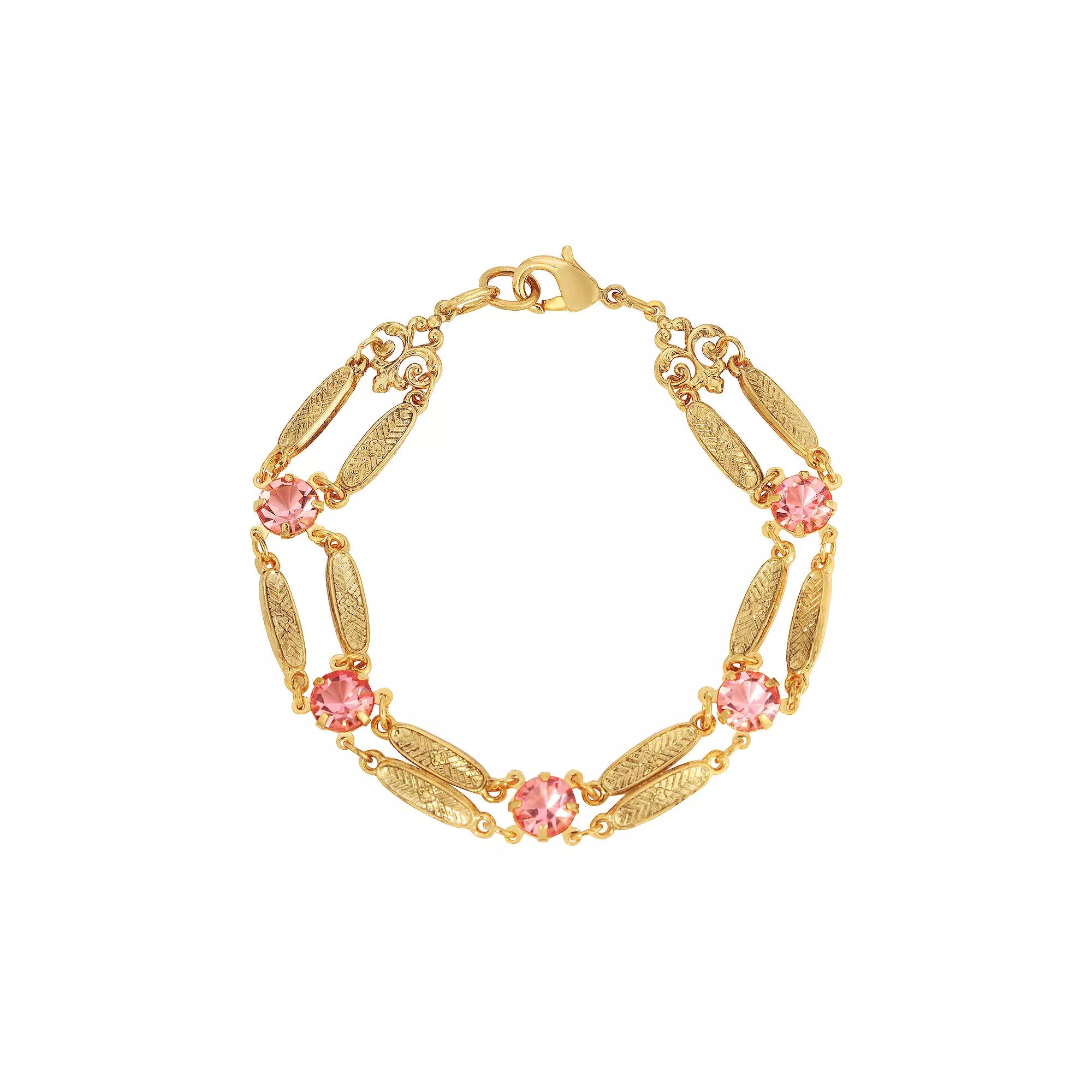 1928 Gold Tone Textured Link Crystal Bracelet, Womens, Pink Product Image