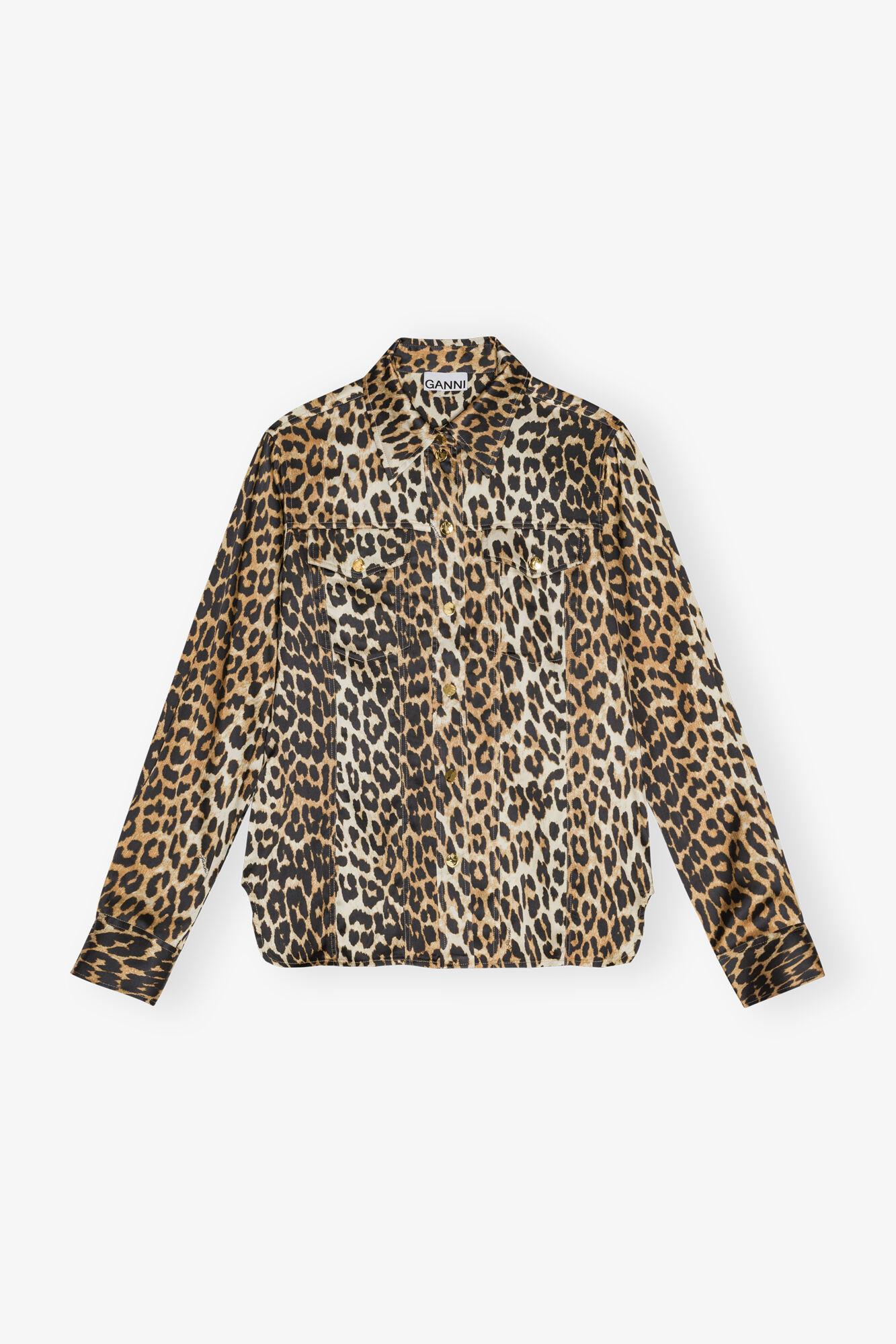 Leopard Print Satin Shirt Product Image