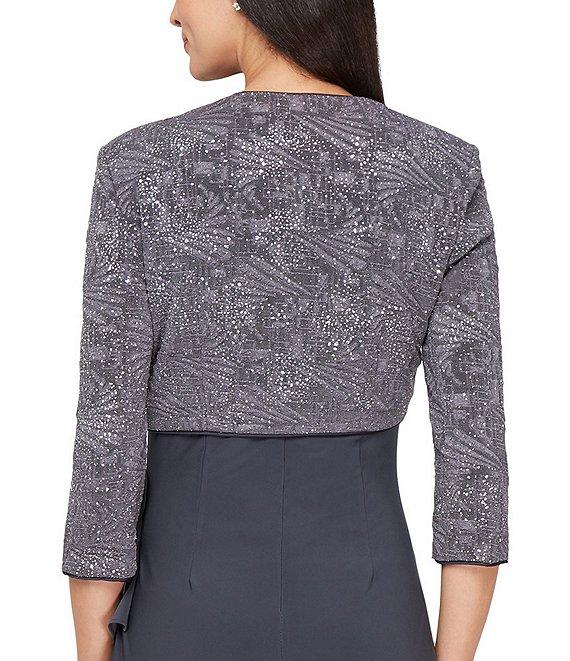Alex Evenings Ruched 3/4 Sleeve Scoop Neck 2-Piece Glitter Jacket Dress Product Image