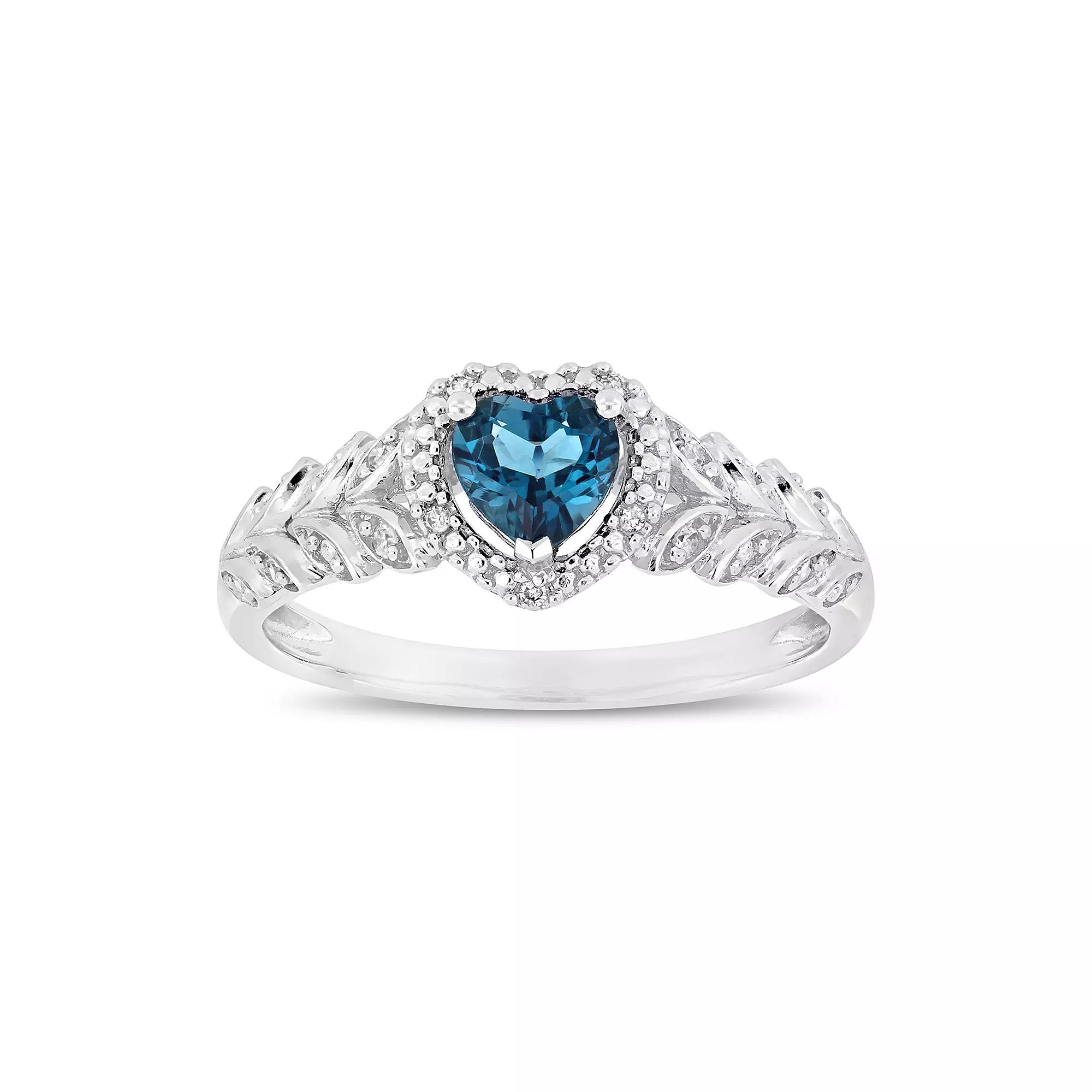 Stella Grace 10k White Gold London Blue Topaz & Diamond Accent Heart Ring, Womens 10k Whgold Product Image