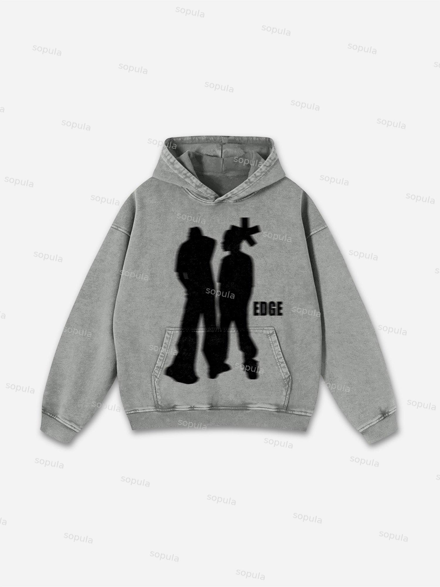 Street Portrait Edge Graphic Print Washed Hoodie Product Image