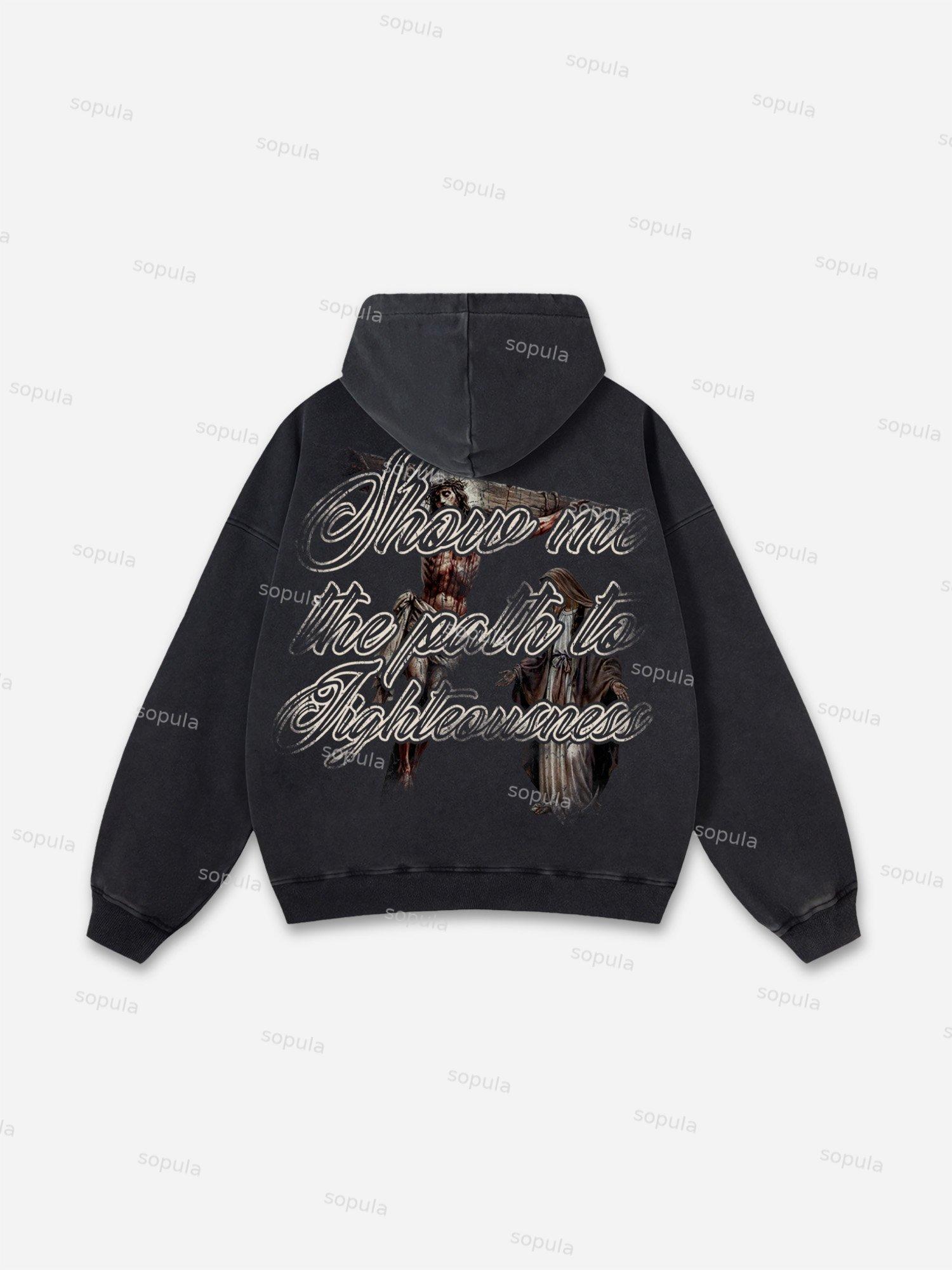 Sopula Lead Me Lord Vintage Jesus Graphic Washed Hoodie Product Image