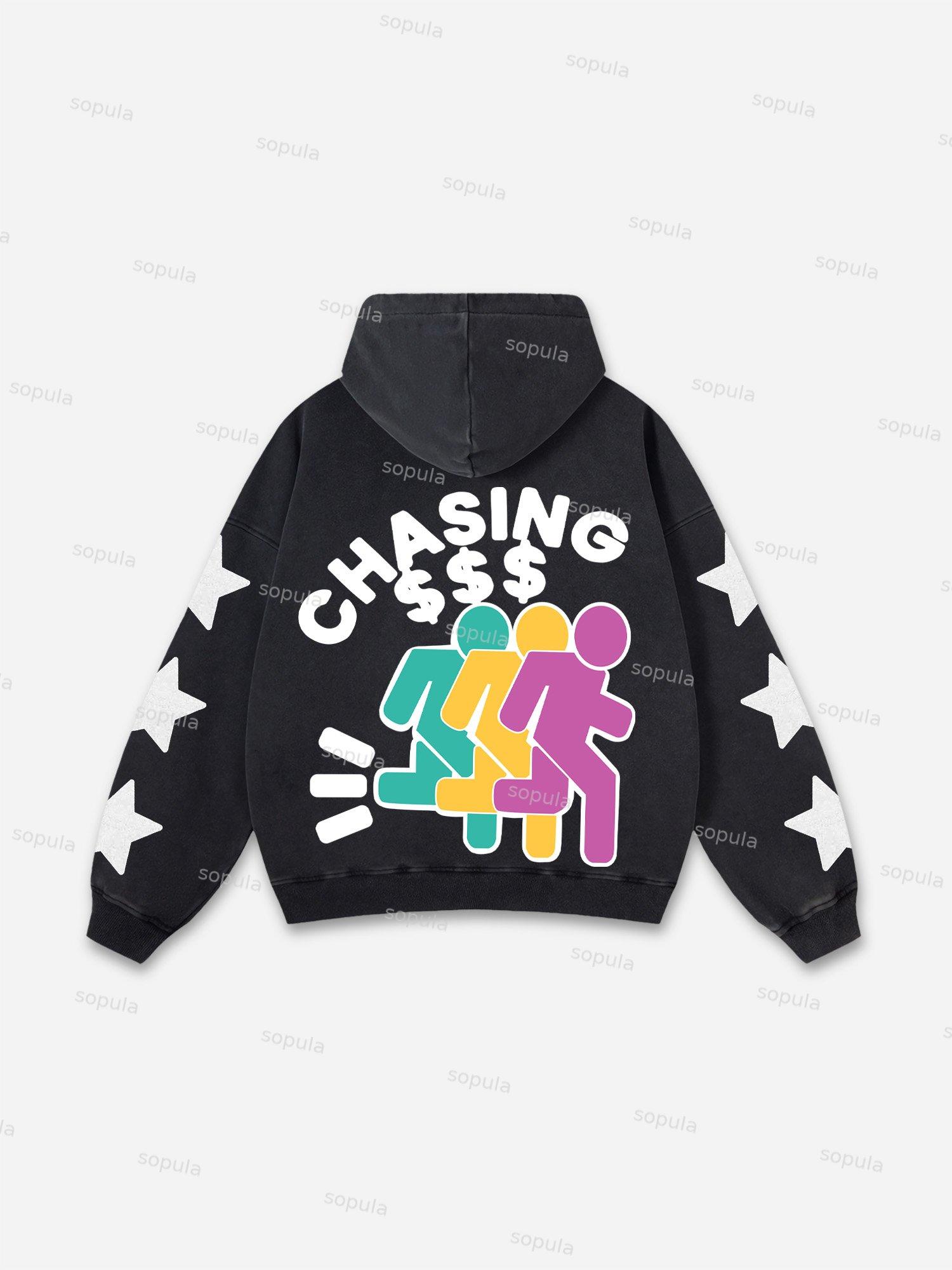 Vintage Chasing Money Graphic Acid Washed Oversized Hoodie Product Image