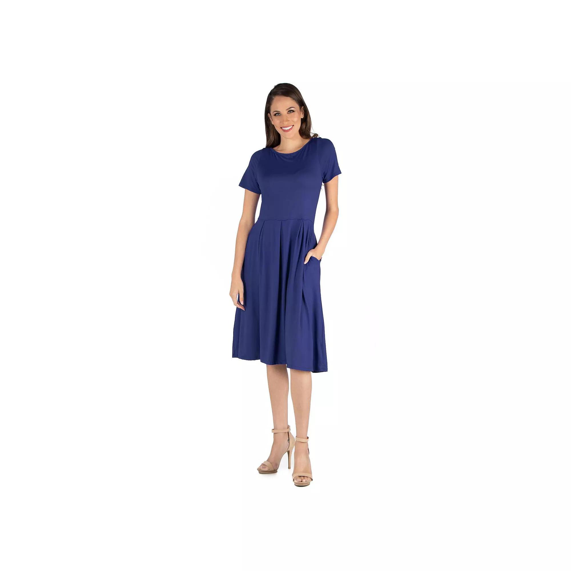 Women's 24seven Comfort Apparel Short Sleeve Midi Dress with Pockets,  Product Image