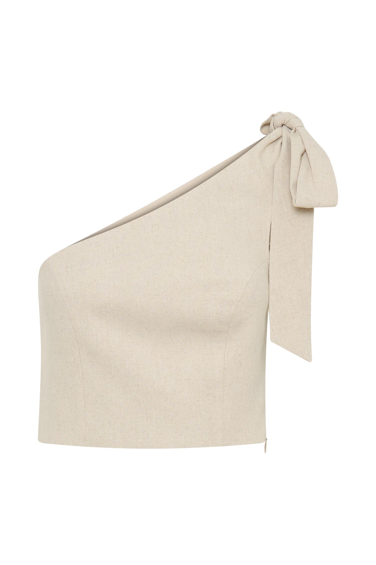 Venezia Linen One Shoulder Tie Top - Natural Product Image