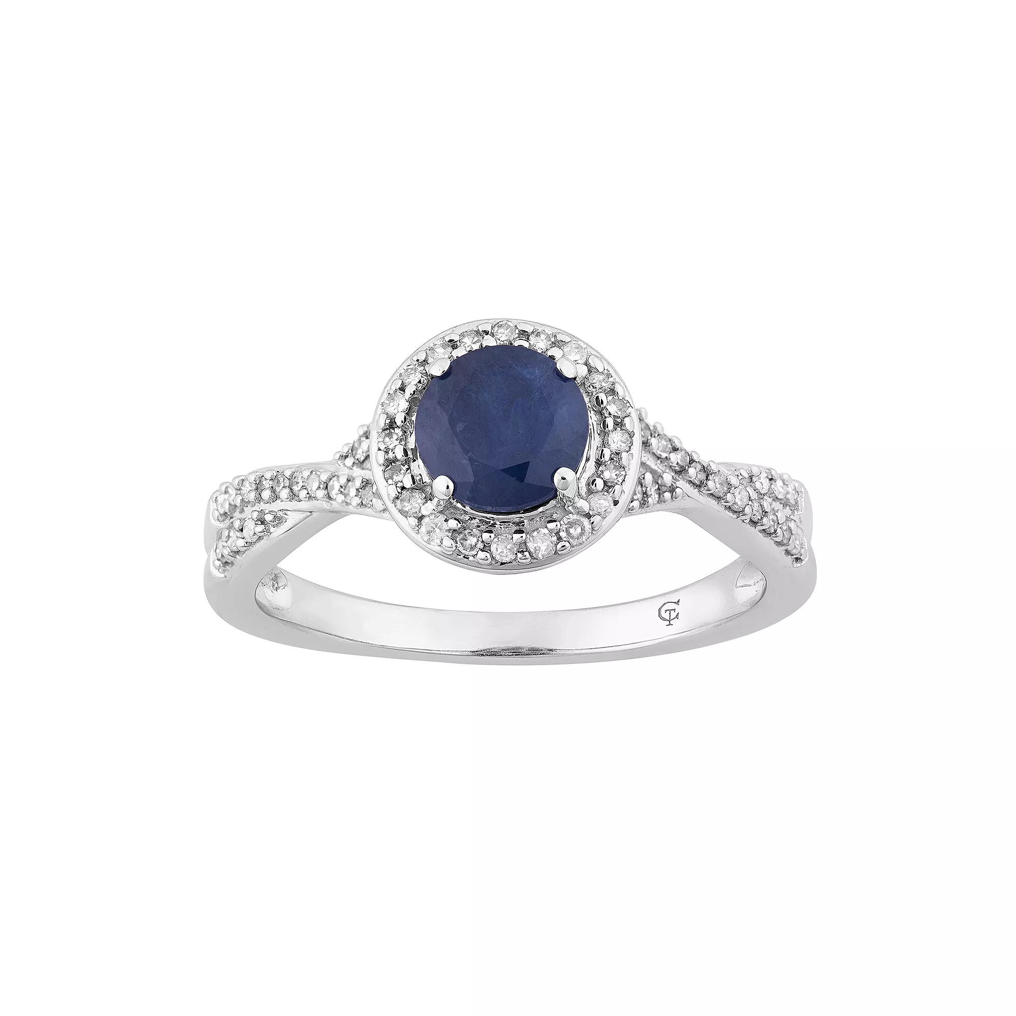 10k White Gold Sapphire & 1/4 Carat T.W. Diamond Twist Halo Ring, Women's, Size: 7, 10k Whgold Product Image