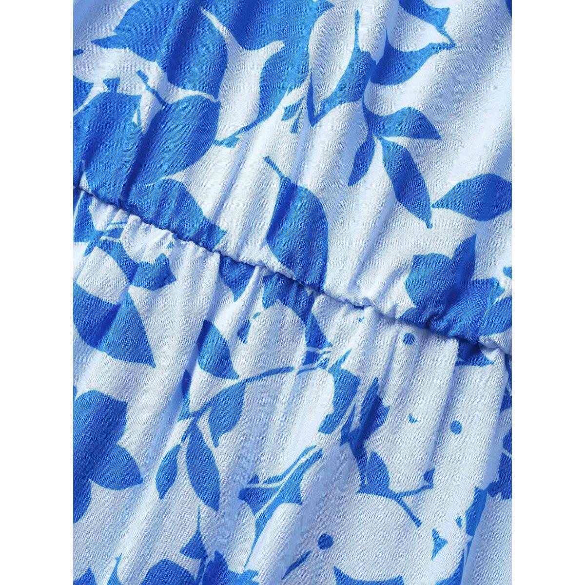 Plus Size Silhouette Floral Print One Shoulder Belted Dress Blue Women Elegant Belted Asymmetrical Neck Long Sleeve Curvy Midi Dress BloomChic 30/6X Product Image