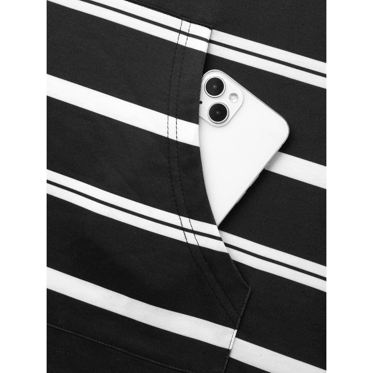 Plus Size Striped Hooded Drawstring Raglan Sleeve Sweatshirt Women Black Casual Eyelet Loose Hooded Everyday Sweatshirts BloomChic 12/L Product Image