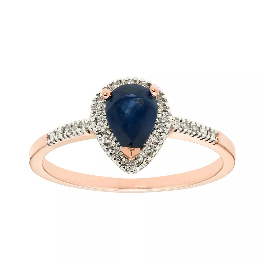 The Regal Collection 14k Gold Sapphire & 1/10 Carat T.W. IGL Certified Diamond Teardrop Ring, Womens Yellow Product Image