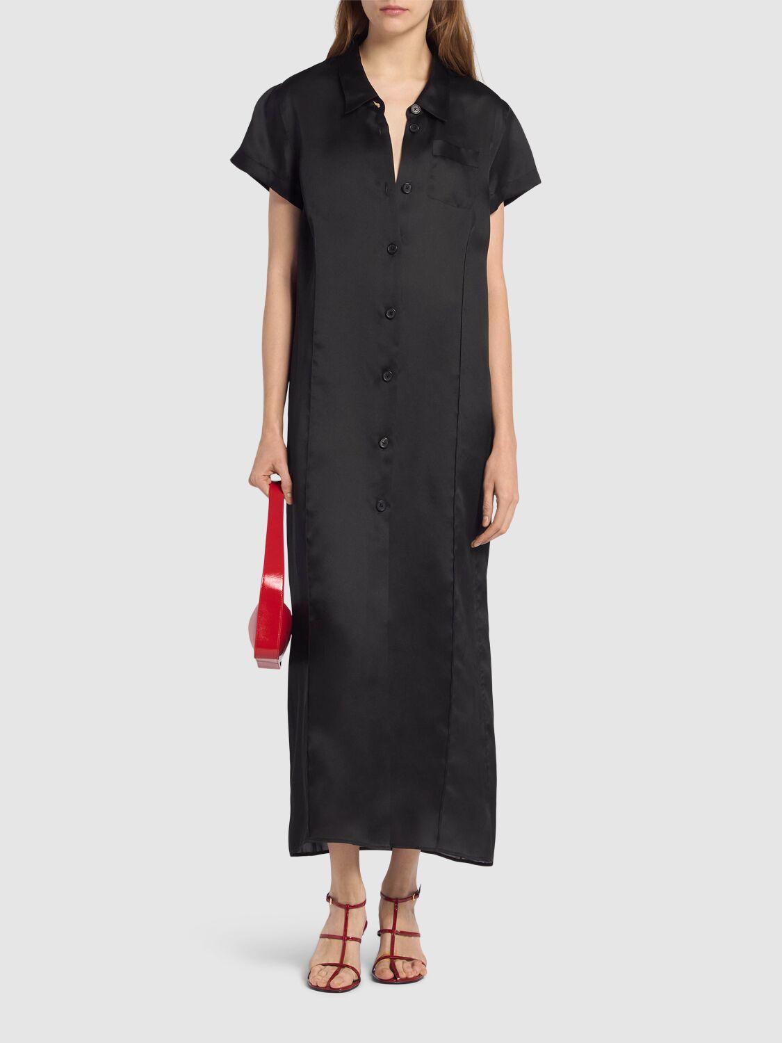 KHAITE Effy Silk And Cotton-blend Organza Midi Shirt Dress In Black Product Image