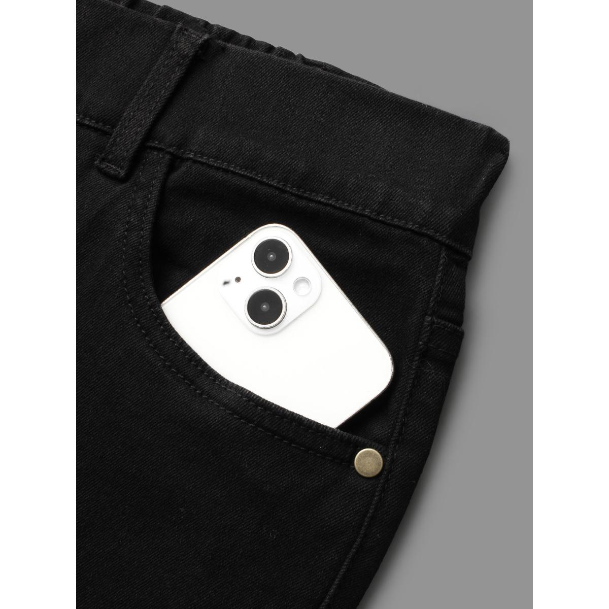 Plus Size Black Wash Buckle Detail Bootcut Jeans Women Denimblack Elegant Button Medium stretch Slanted pocket Jeans BloomChic 24/3X Product Image