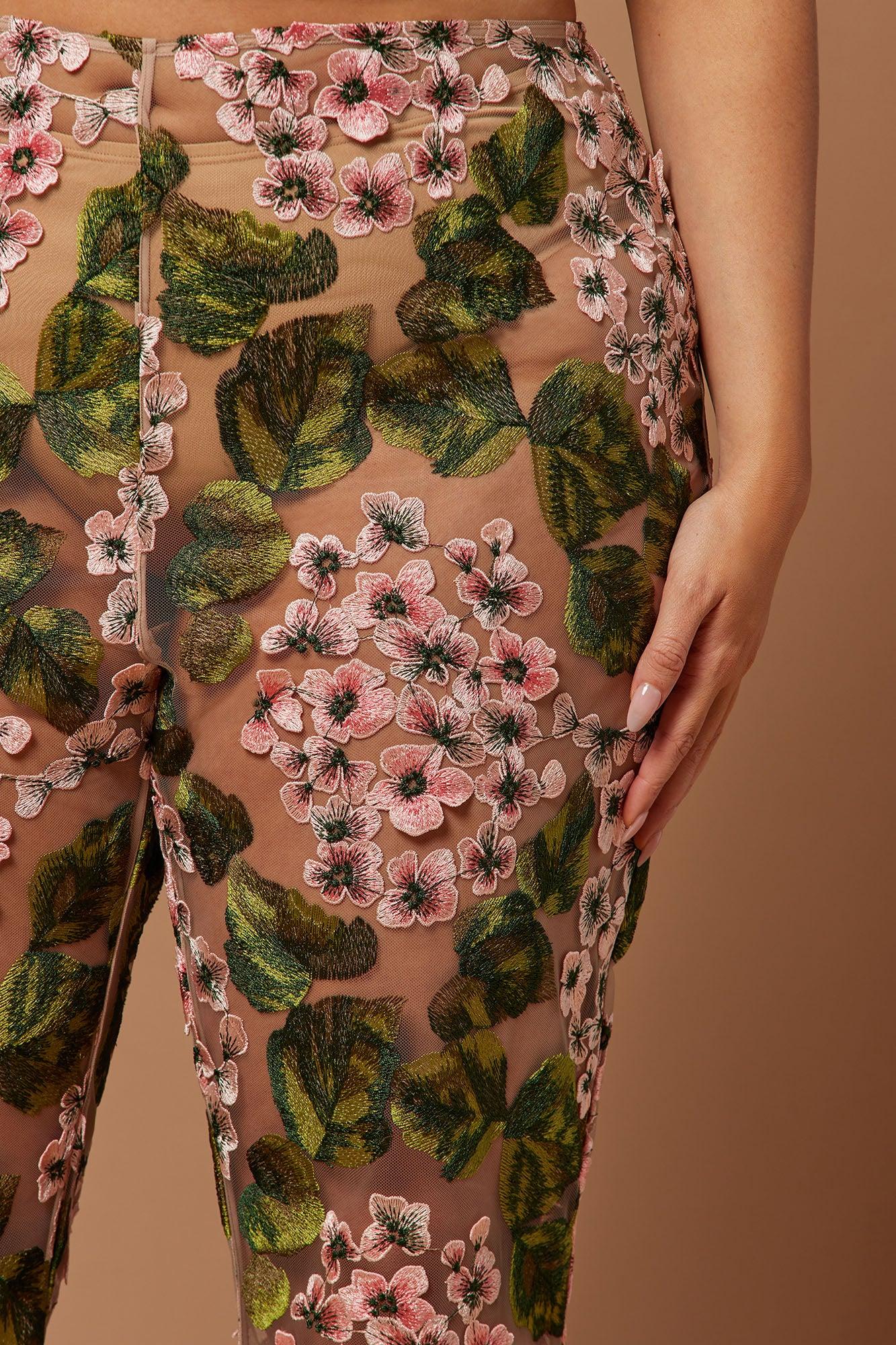 Elodie Floral Embroidered Pant - Pink/combo Product Image