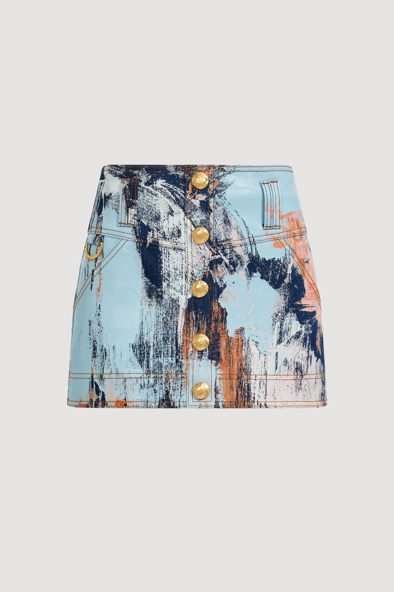 Lettera Denim Mini Skirt-BRUSH STROKE / 4 Product Image