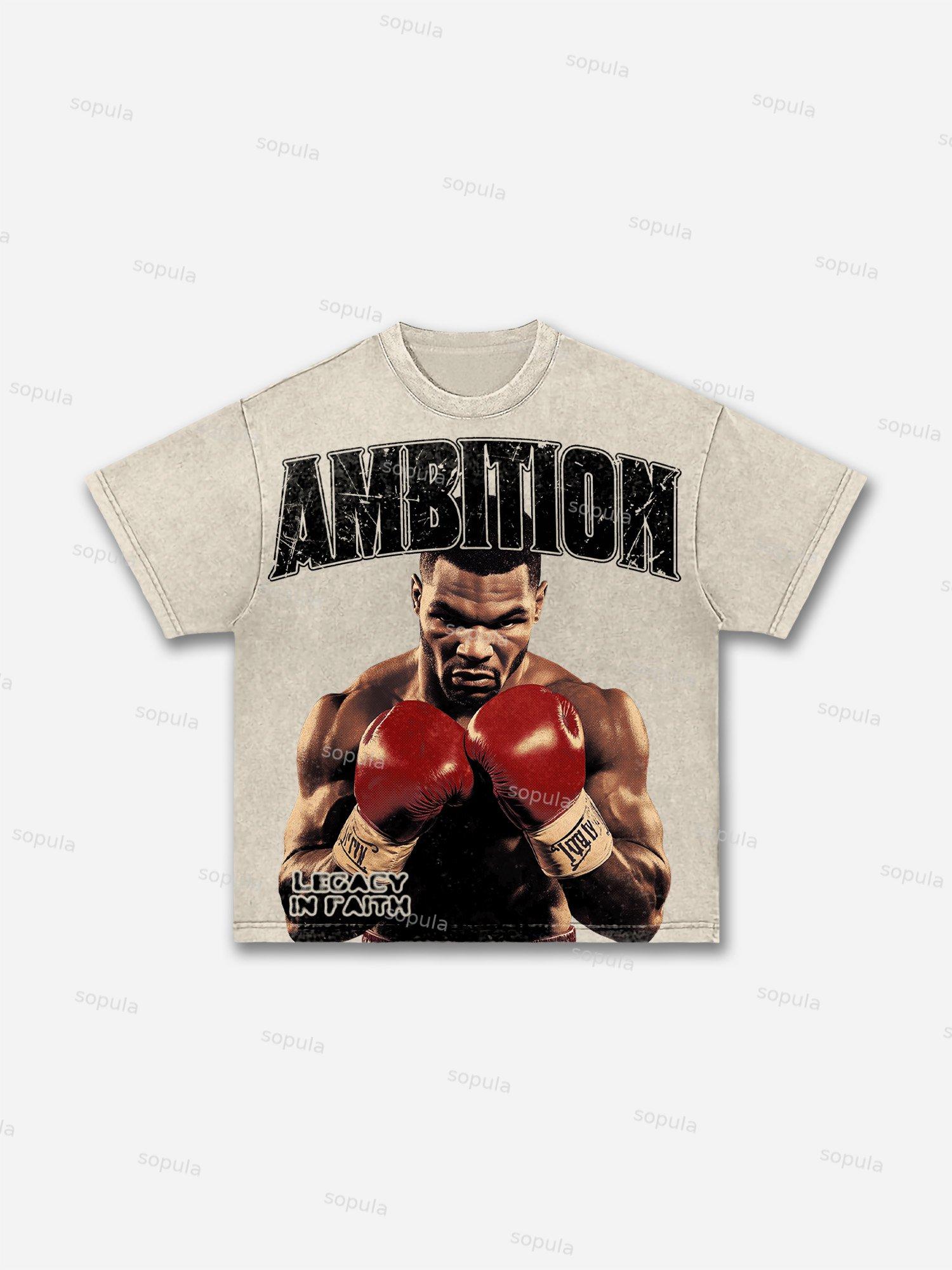 Ambition Legendary Boxer Portrait Dot Graphic Acid Wash T-shirt Product Image