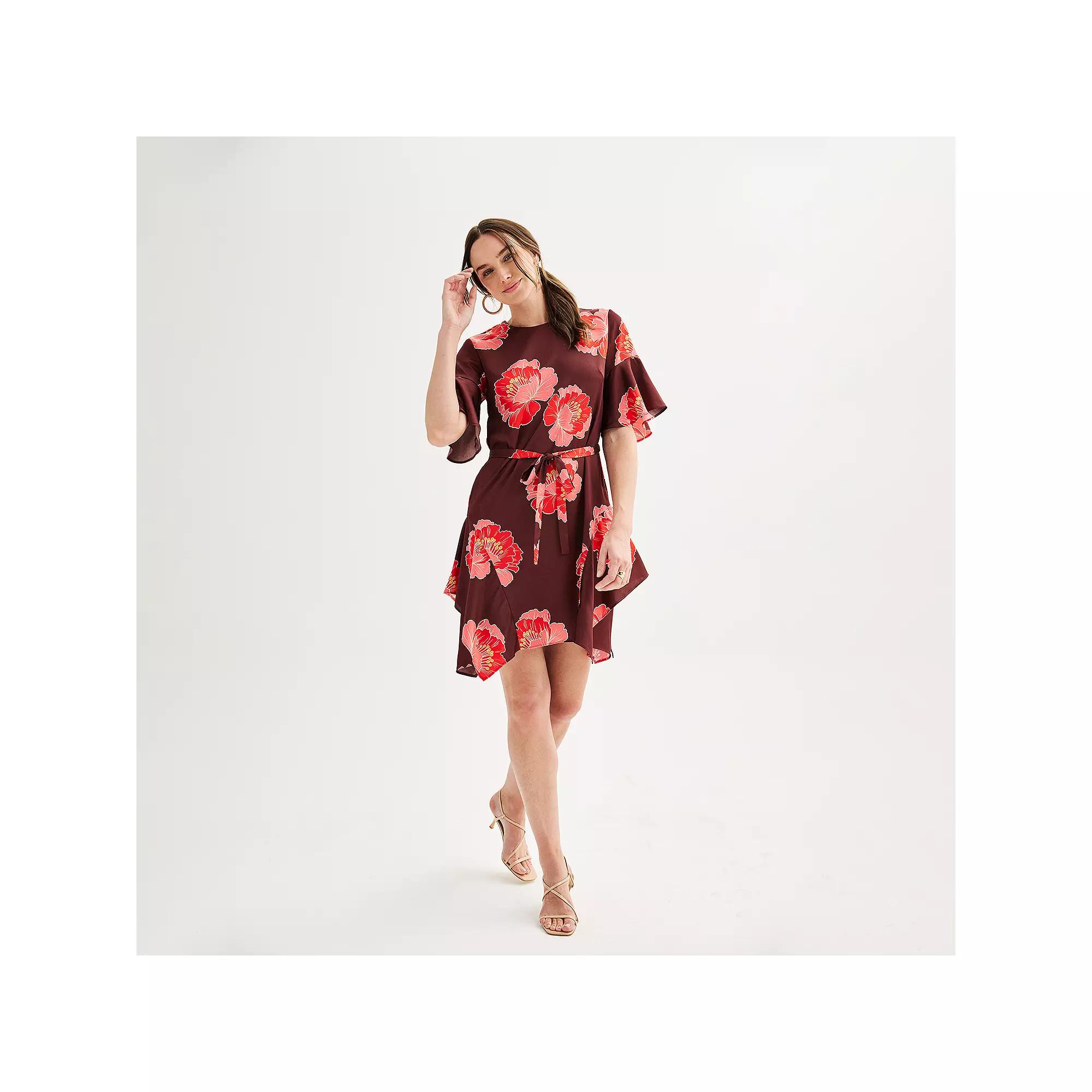 Women's Nicole Miller Flutter Sleeve Tie Waist Satin Dress,  Product Image