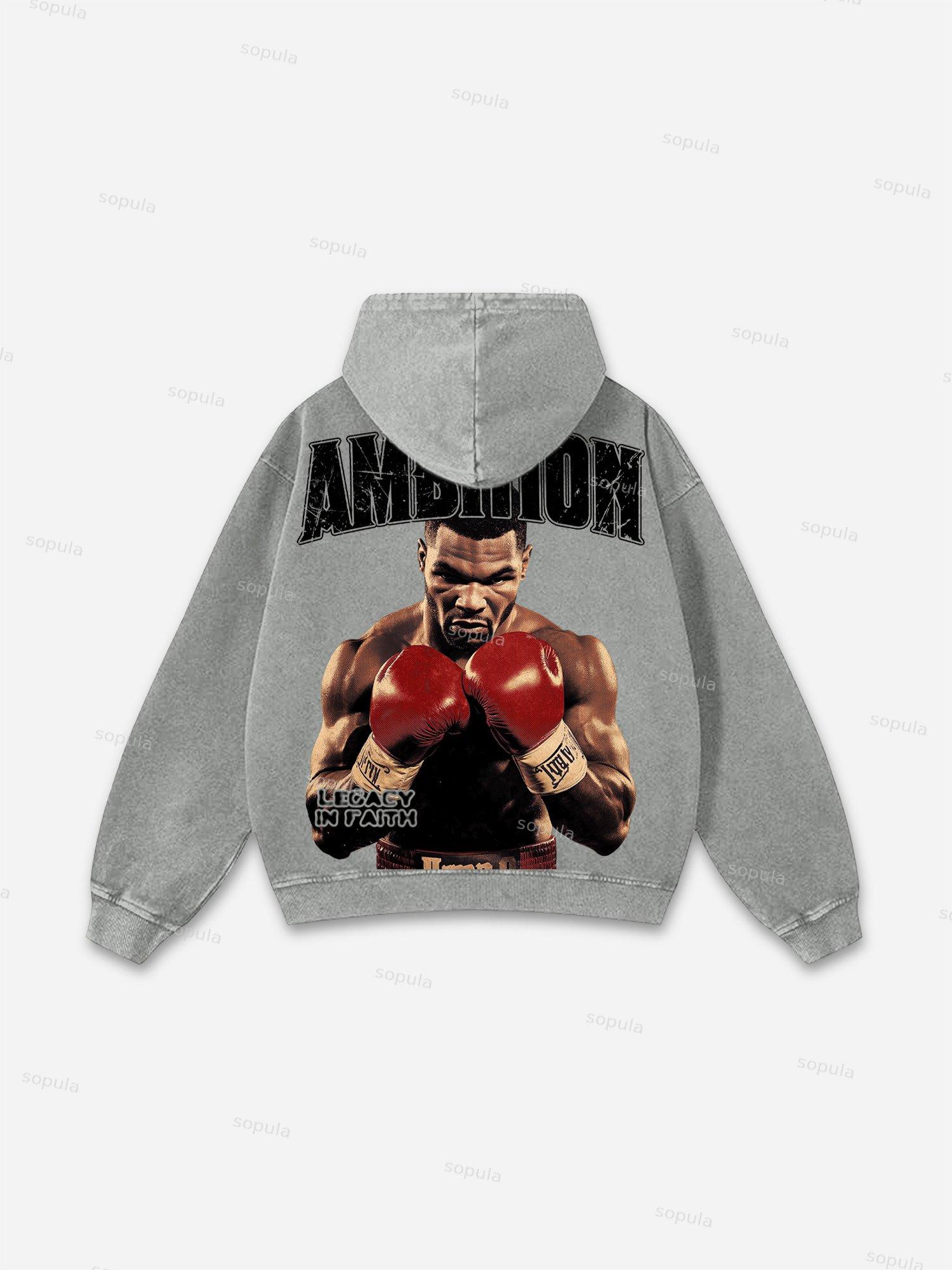 Ambition Legendary Boxer Portrait Graphic Washed Hoodie Product Image