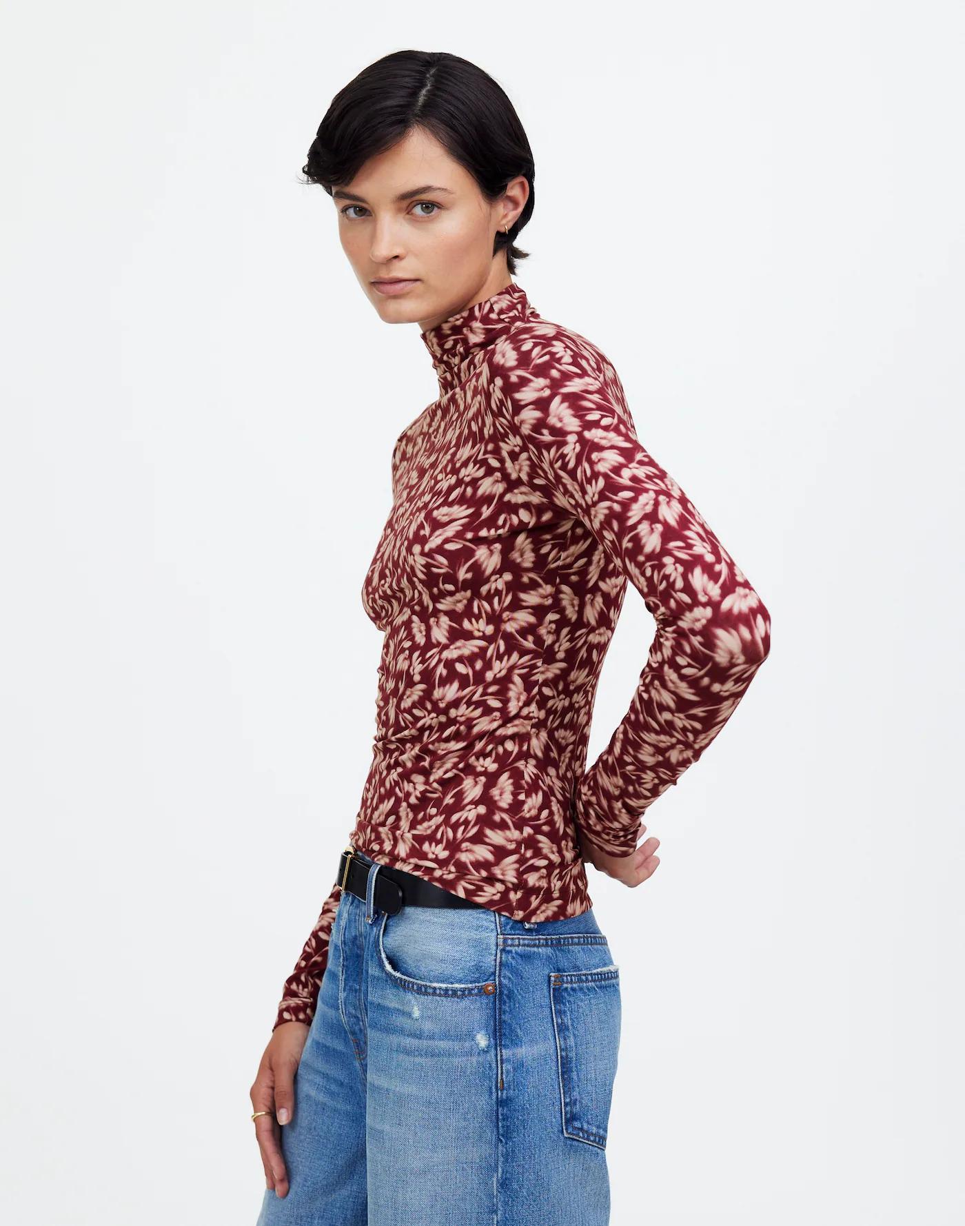 Long-Sleeve Mockneck Tee in Floral Product Image