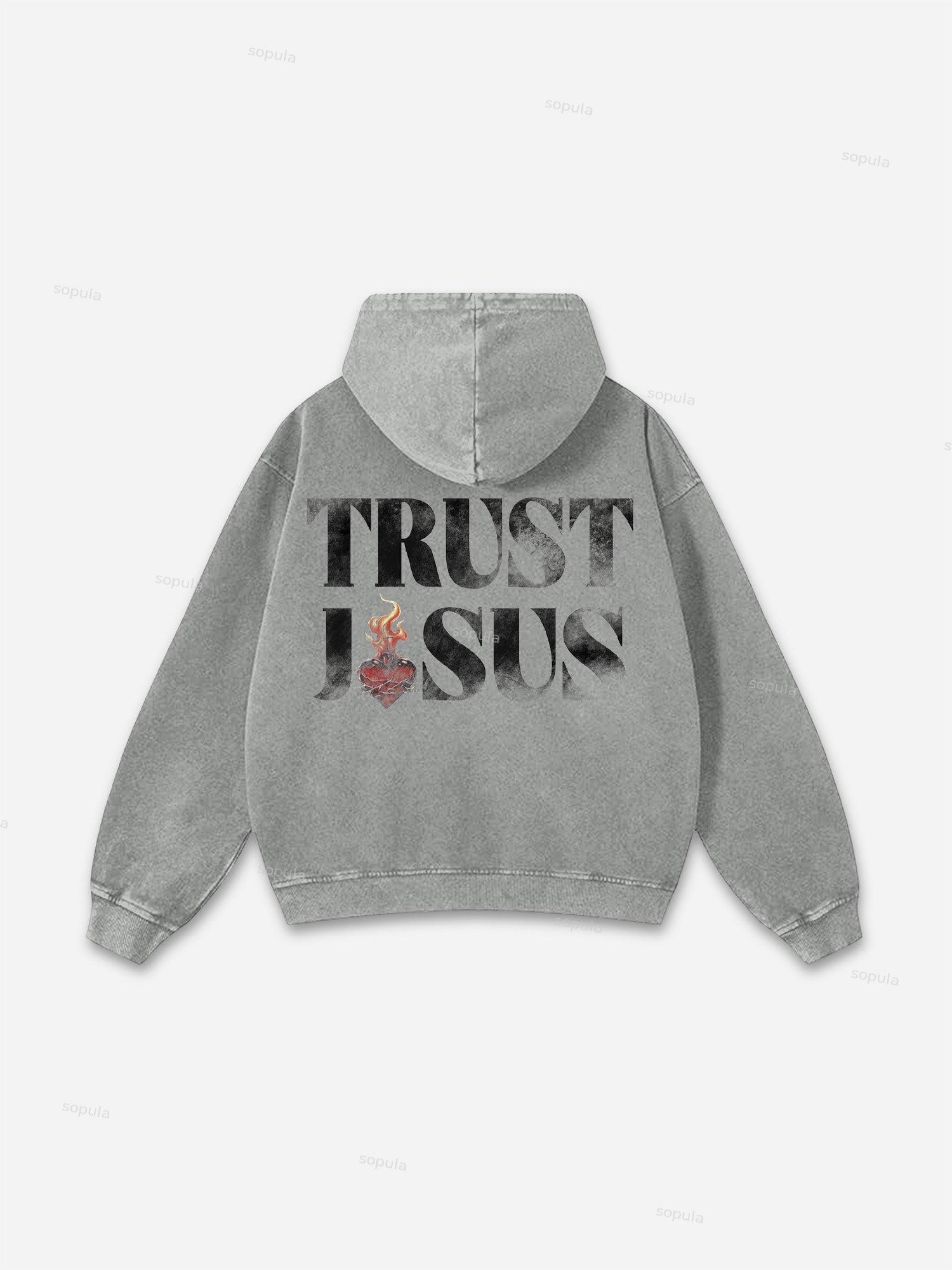 Sopula Trust Jesus Vintage Slogan Graphic Washed Hoodie Product Image
