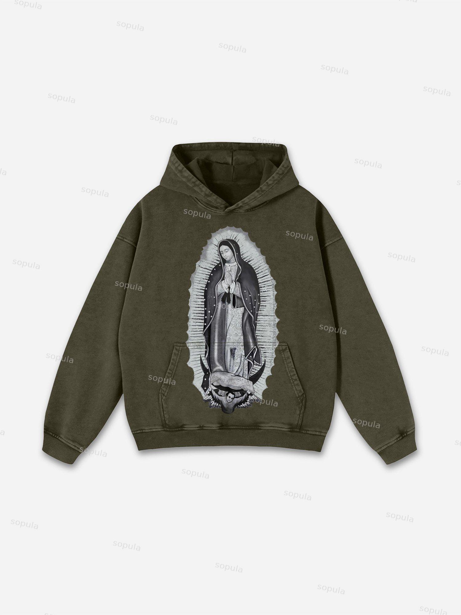 Sopula Vintage Our Lady Of Guadalupe Graphic Acid Washed Oversized Hoodie Product Image