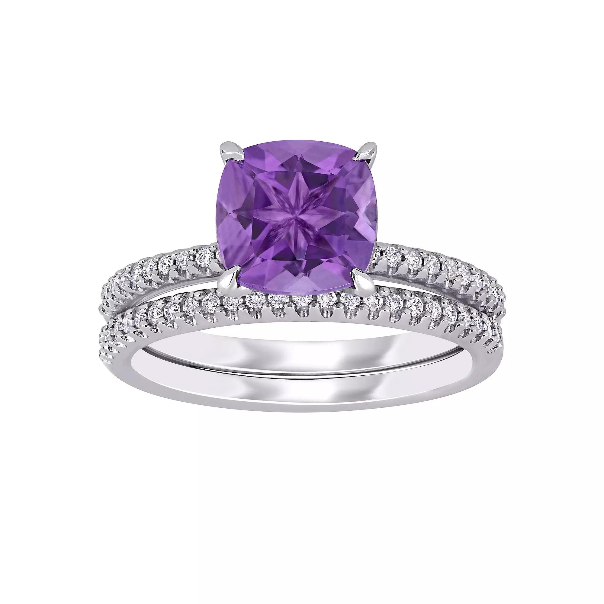 Stella Grace 14k White Gold Amethyst & 1/4 Carat. T.W. Diamond Engagement Ring Set, Women's, Size: 6, 14k Whgold Product Image