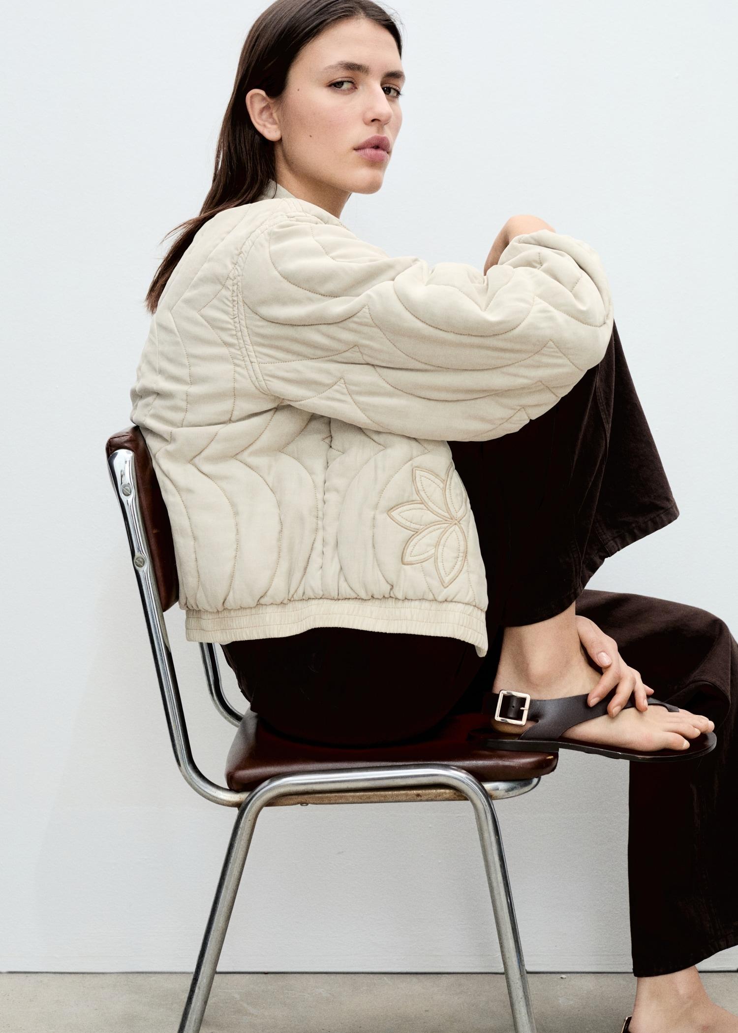 Floral-embroidered padded jacket - Women | MANGO USA Product Image