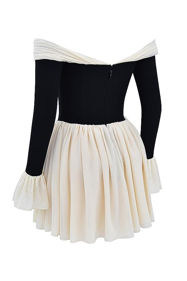 Alana  black & cream off shoulder dress Product Image