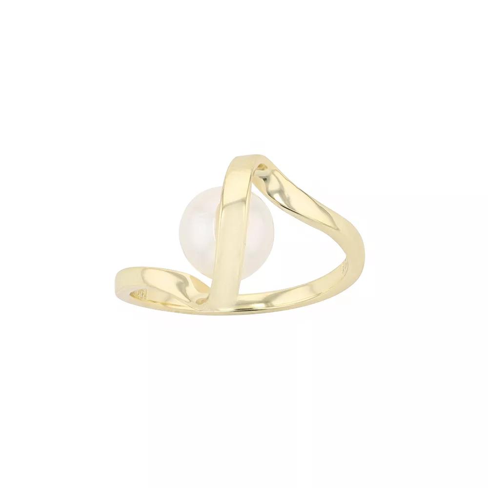14k Gold Over Silver with 7 mm Freshwater Cultured Pearl Promise Stacking Ribbon Ring, Womens Gold Tone Product Image