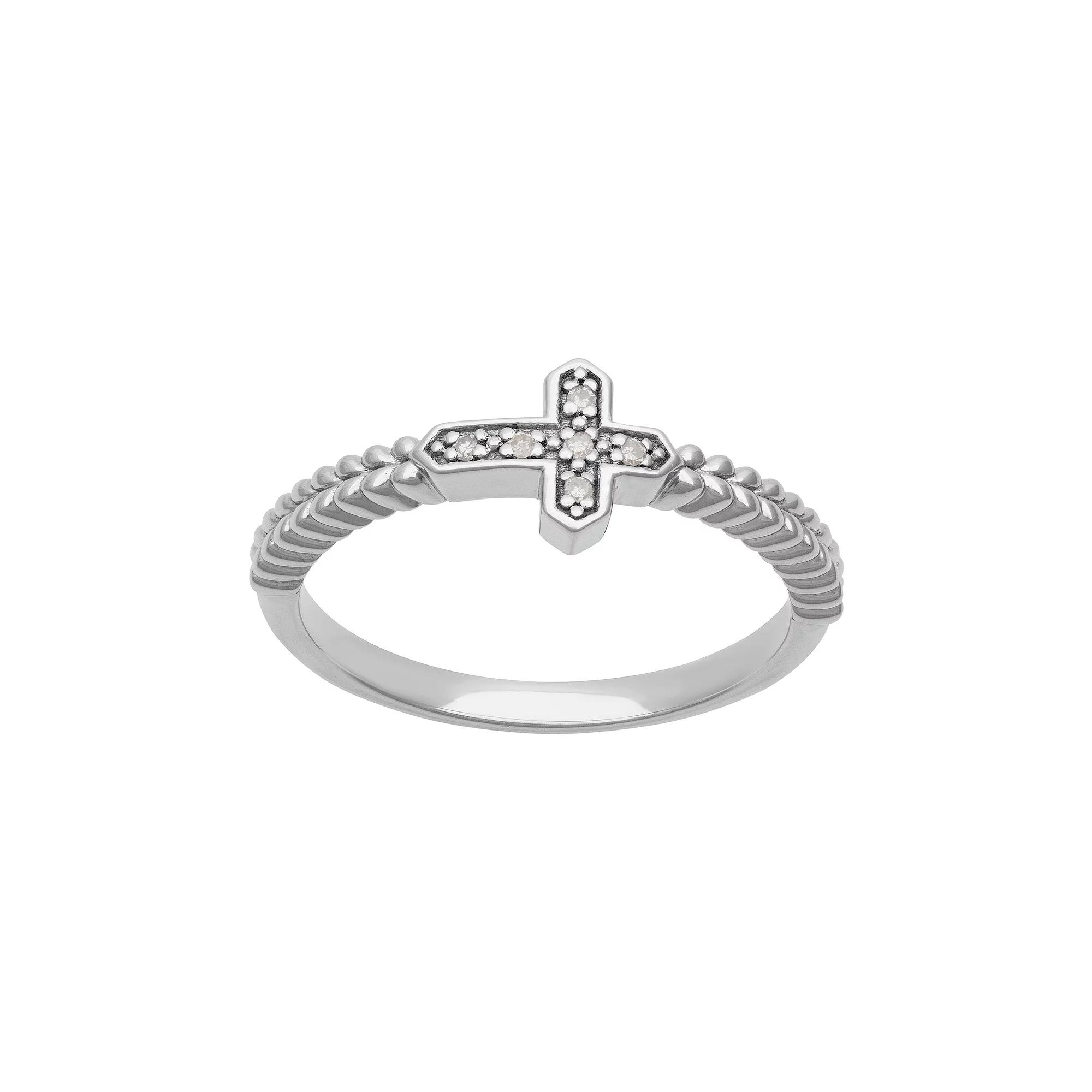 Love Always Sterling Silver Diamond Accent Cross Band, Womens Product Image