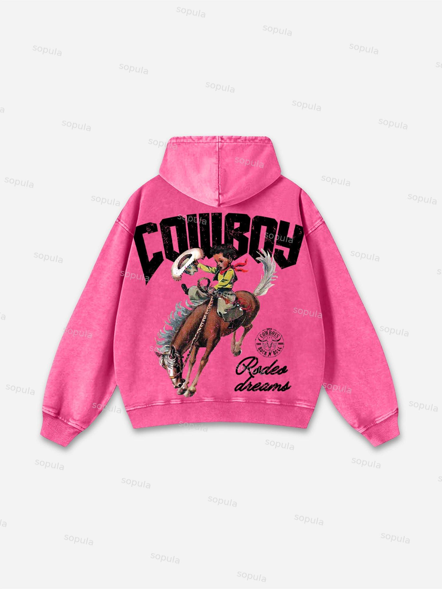 Vintage Dream of Cowboy Graphic Washed Hoodie Product Image