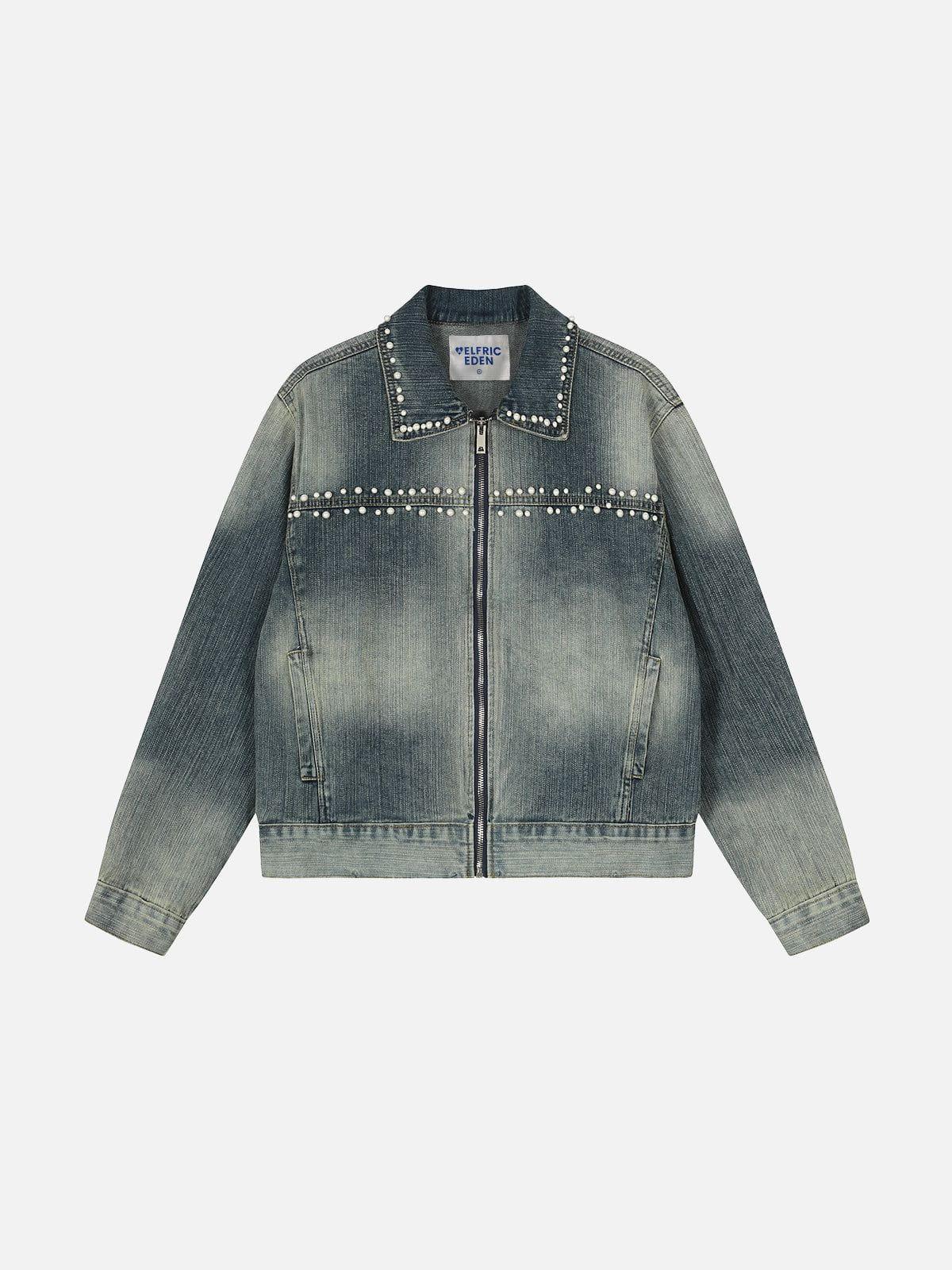 Aelfric Eden Washed Pearl Zip Up Denim Jacket Product Image