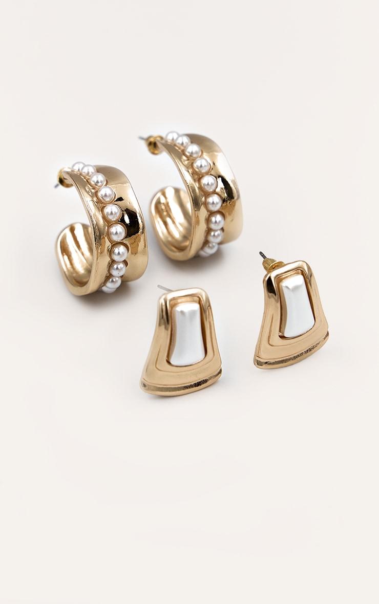 Gold Statement Earring Multi-Pack With Pearl Detail Product Image