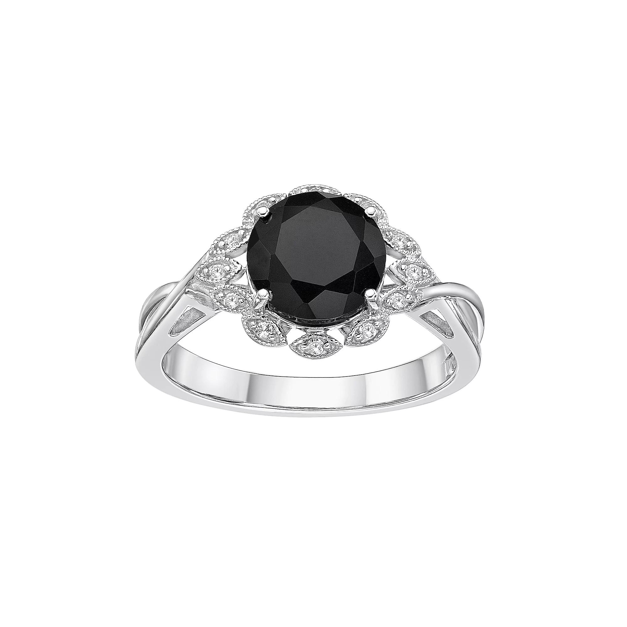 Gemminded Sterling Silver Onyx & White Topaz Ring, Women's, Size: 9 Product Image