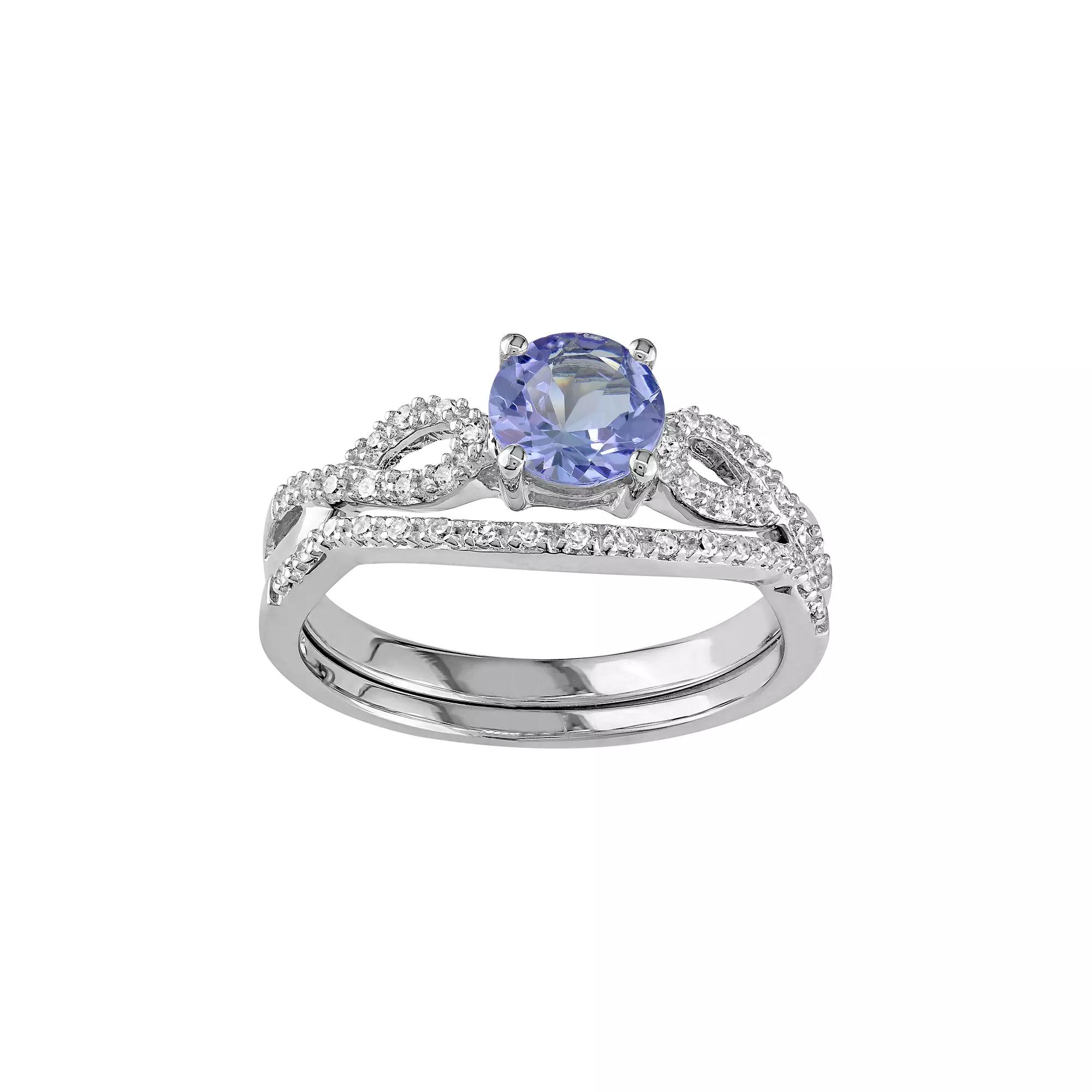 Stella Grace 10k White Gold Tanzanite & 1/6 Carat T.W. Diamond Engagement Ring Set, Women's, Size: 7, Purple Product Image