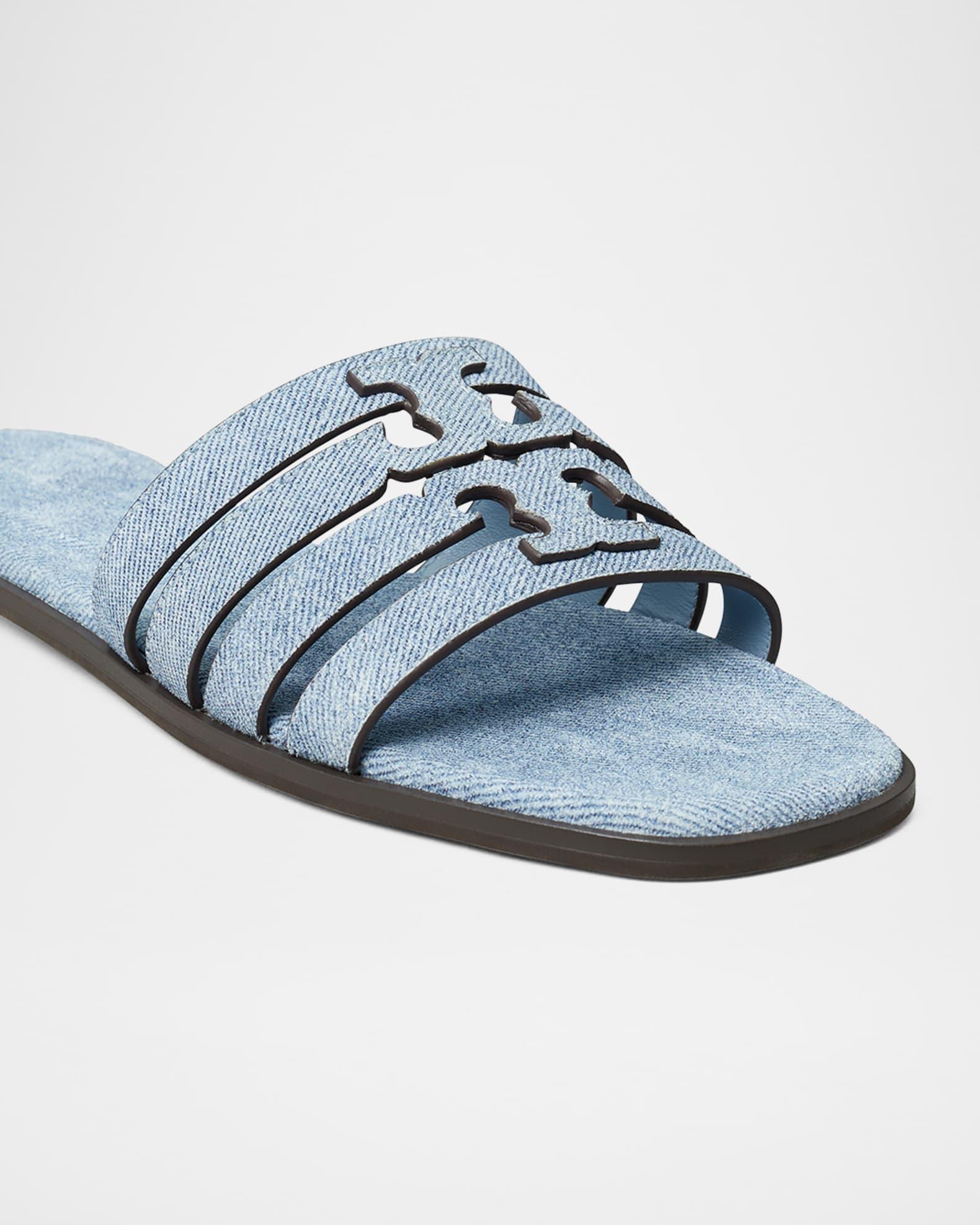 Ines Caged Denim Flat Slide Sandals Product Image