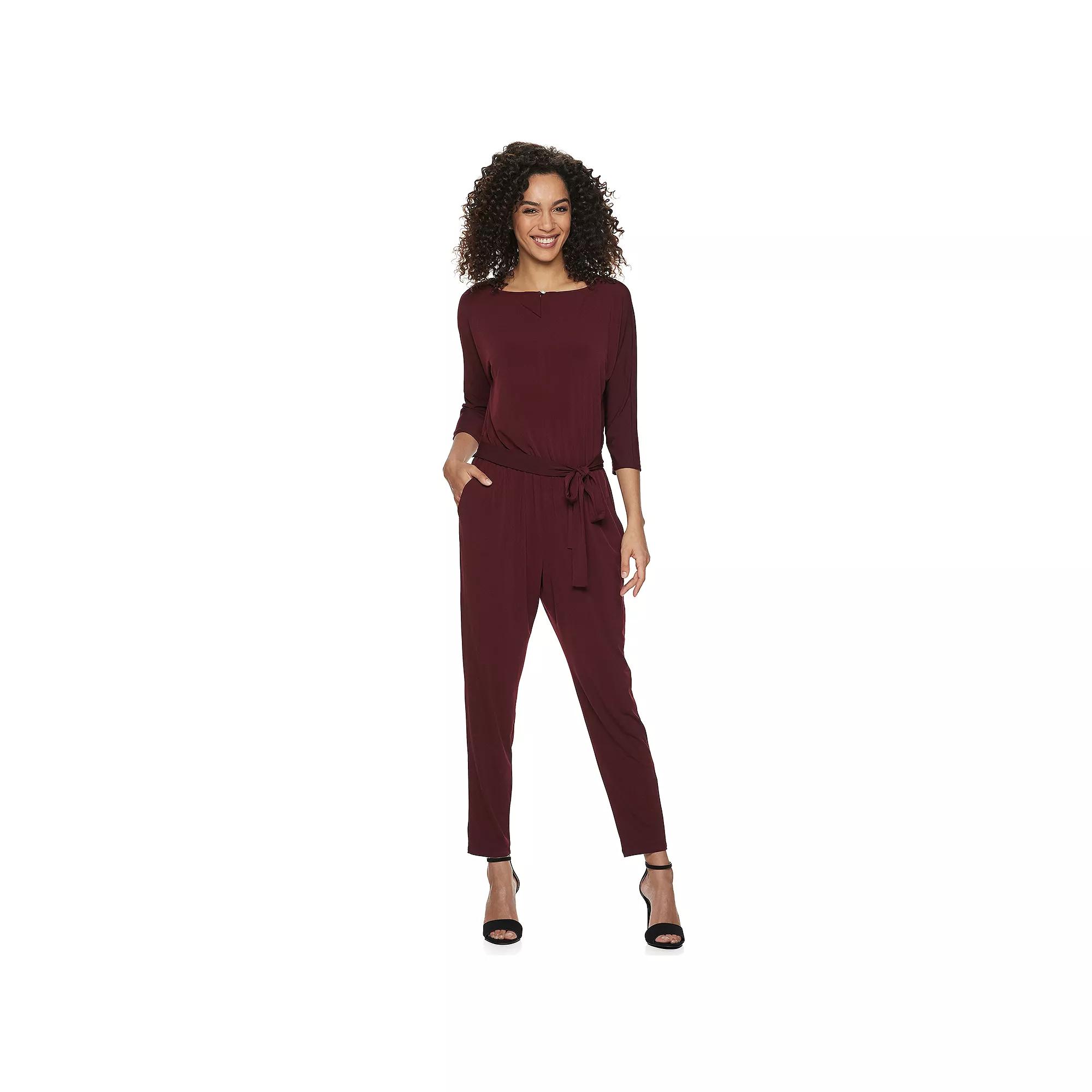 Women's Nina Leonard Solid Ankle Jumpsuit, Size: Small, Red Product Image