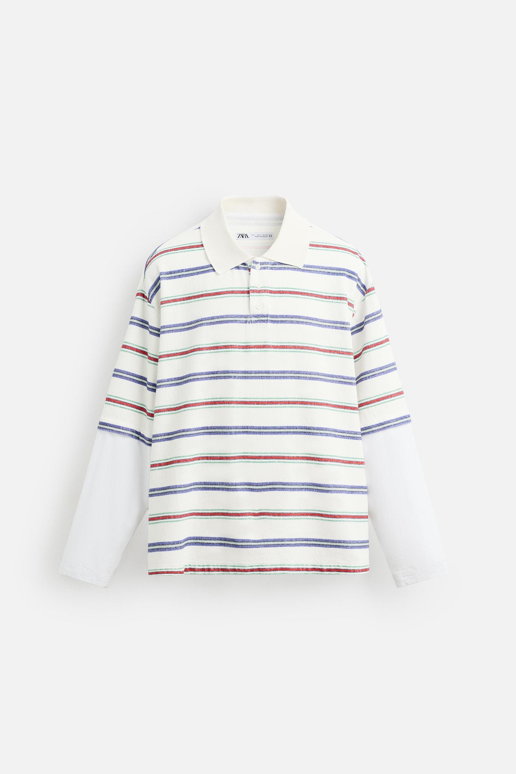 STRIPED LAYERED EFFECT POLO SHIRT Product Image