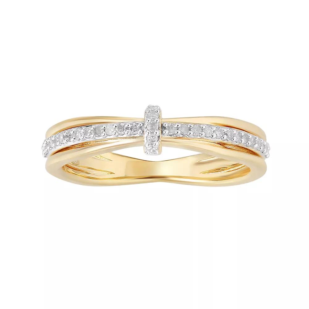 14k Gold Over Silver 1/6 Carat T.W. Diamond Cross Ring, Women's, Gold Tone Product Image