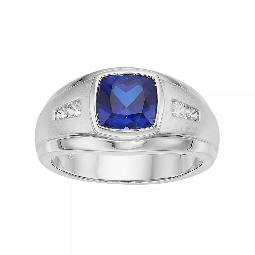 Men's Sterling Silver Lab-Created Blue & White Sapphire Ring, Size: 11 Product Image