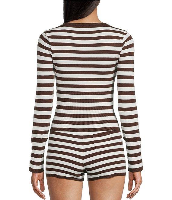 GB Striped Long Sleeve Coordinating Knit Sweater Top Product Image