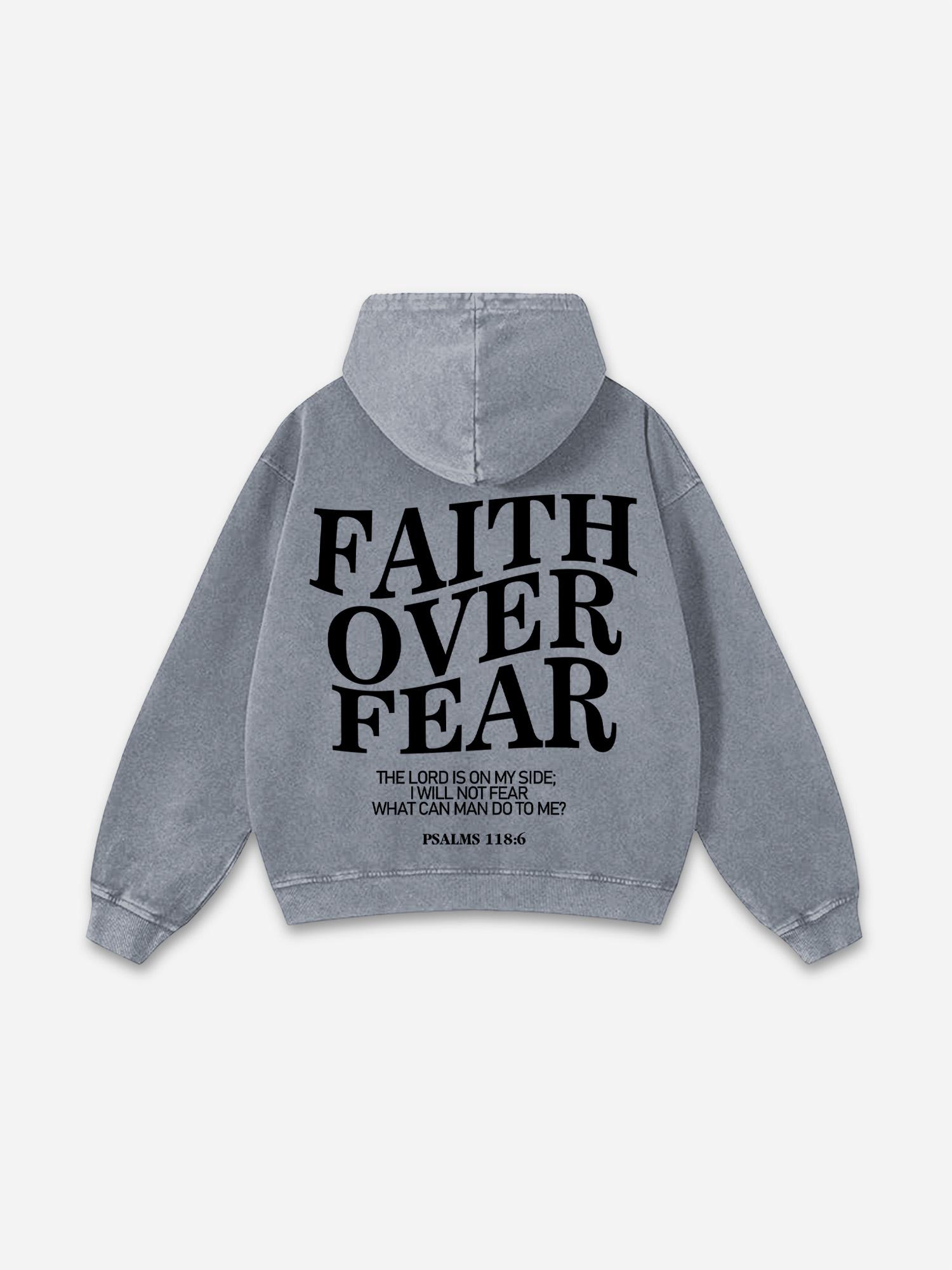 Vintage Faith Over Fear Graphic Acid Washed Oversized Hoodie Product Image
